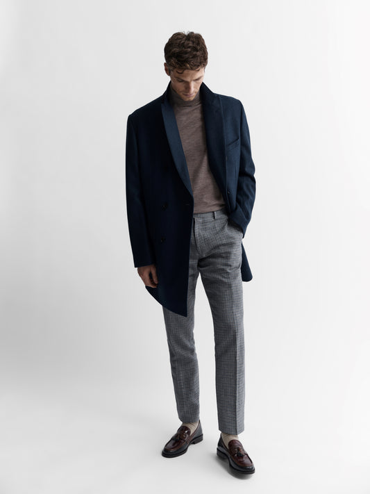 Seymour Slim Fit Overcoat in Blue Barberis Wool