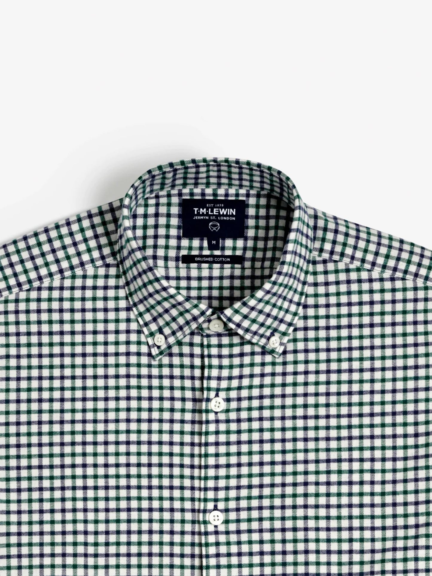 Slim Fit Navy & Green Block Check Brushed Cotton Shirt