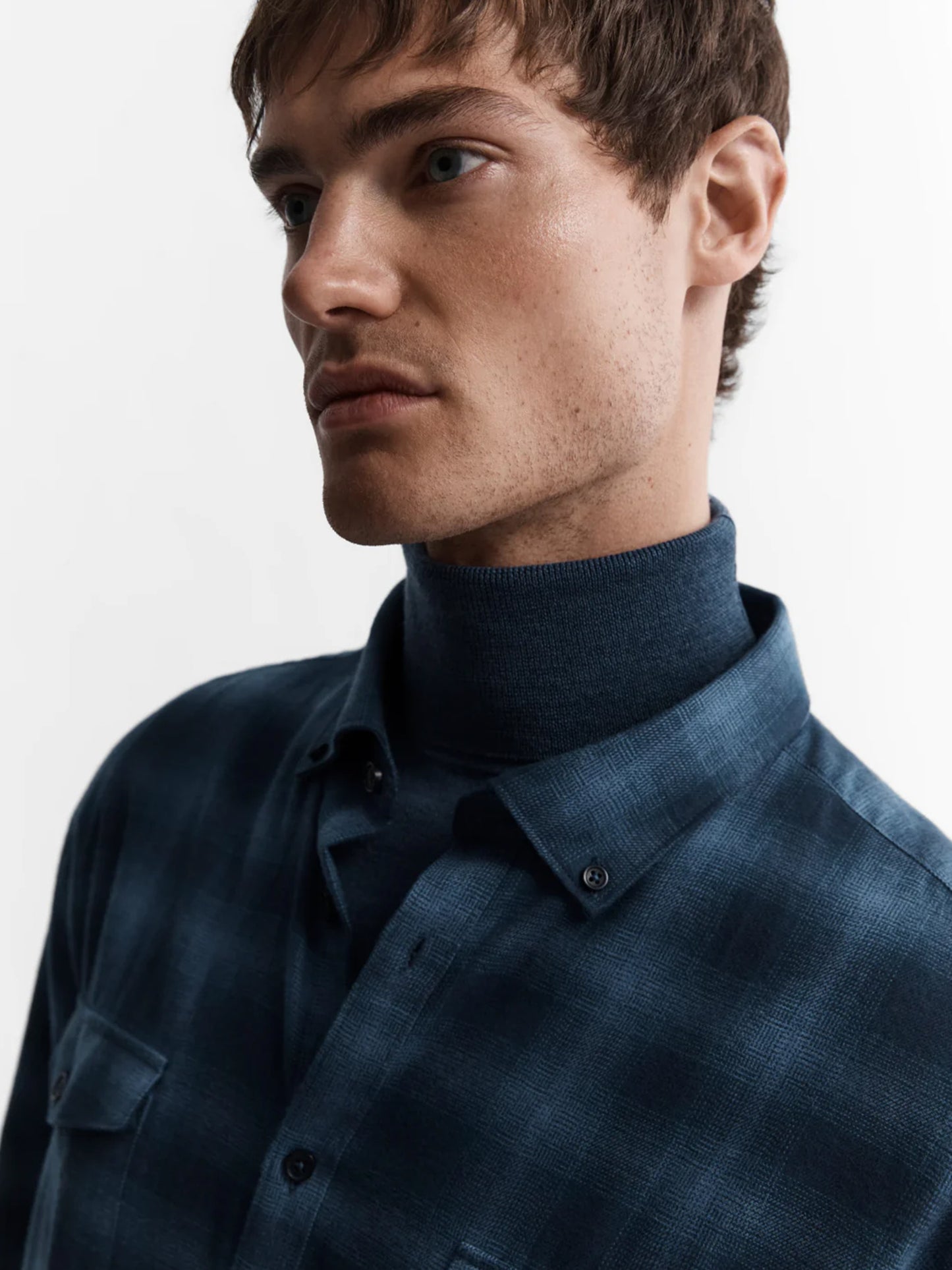 Slim Fit Blue Tonal Check Flannel Shirt