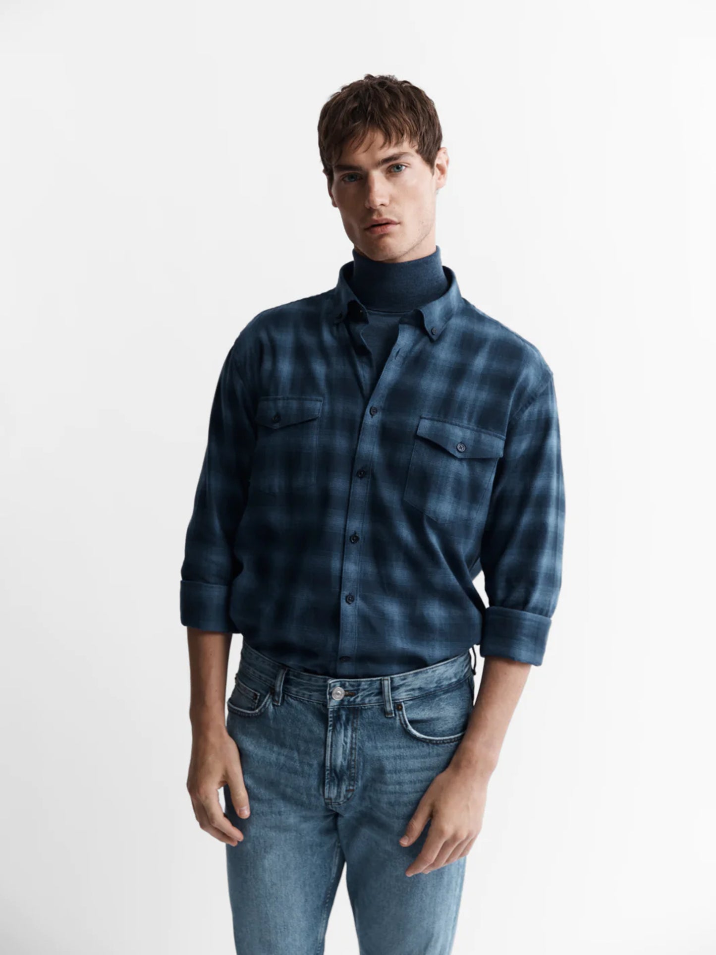 Slim Fit Blue Tonal Check Flannel Shirt