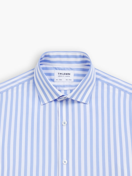 Max Cool Blue Awning Stripe Poplin Slim Fit Single Cuff Classic Collar Shirt
