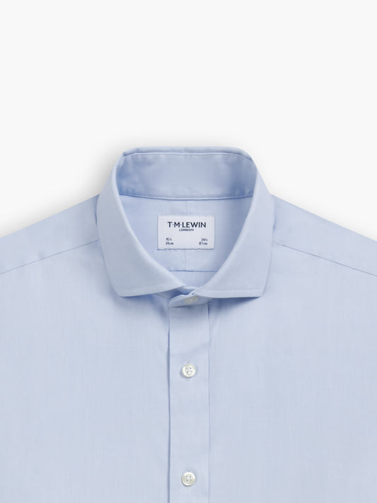 Non-Iron Light Blue Twill Slim Fit Single Cuff Semi Cutaway Collar Shirt