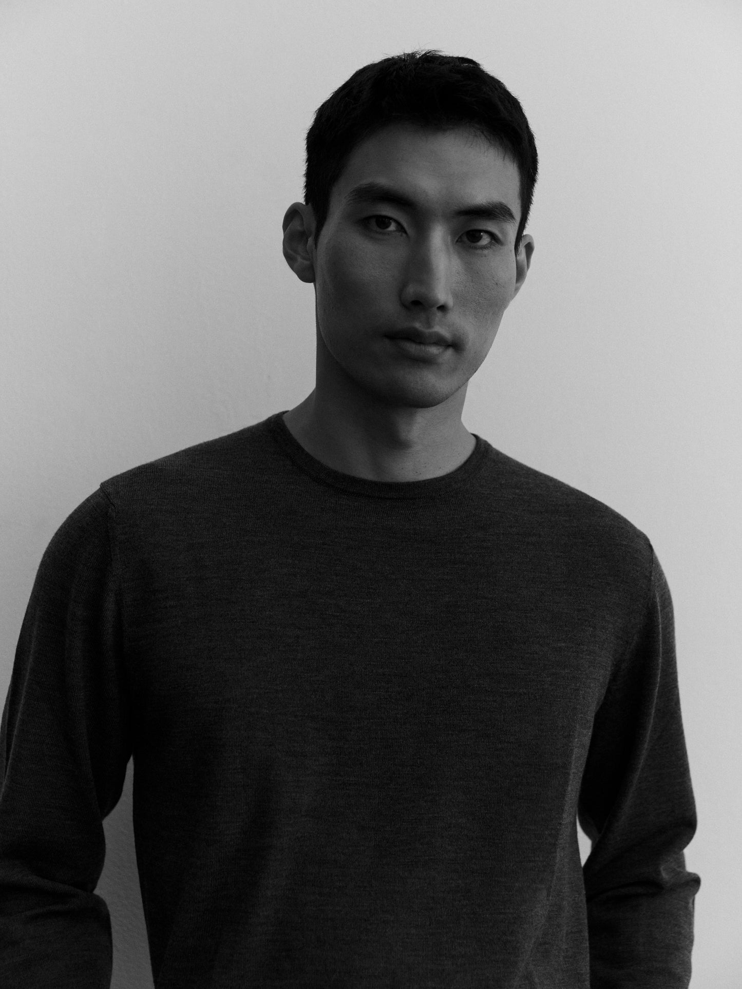 Image 6 of Romney Charcoal Crew Neck Slim Fit Merino Wool Jumper