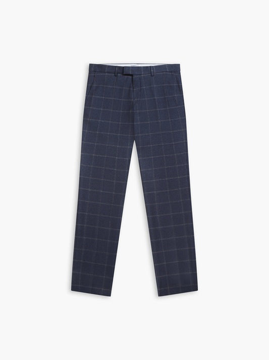 Jubilee Wool Silk Cashmere Slim Fit Navy and Beige Check Trousers