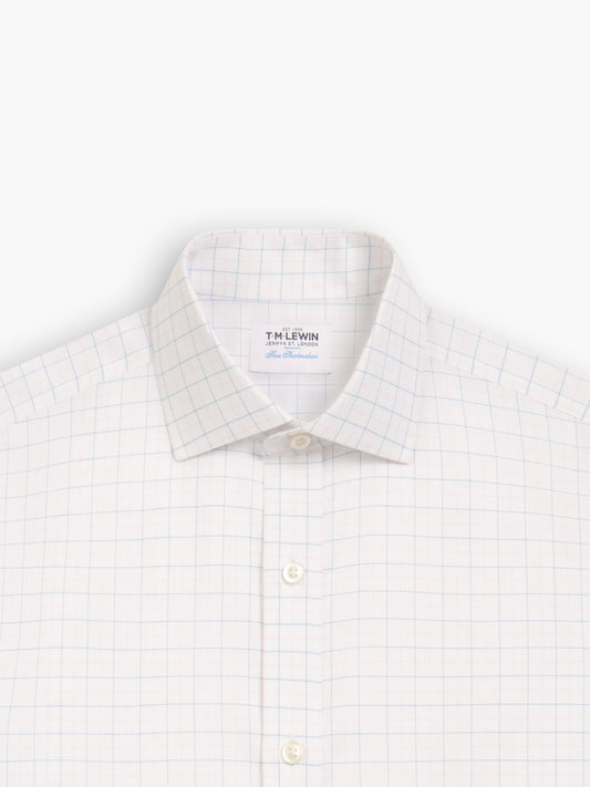 Image 1 of Non-Iron Blue & Pink Double Check Oxford Regular Fit Single Cuff Classic Collar Shirt