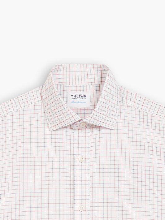 Image 1 of Non-Iron Navy & Red Double Check Oxford Super Fitted Single Cuff Classic Collar Shirt