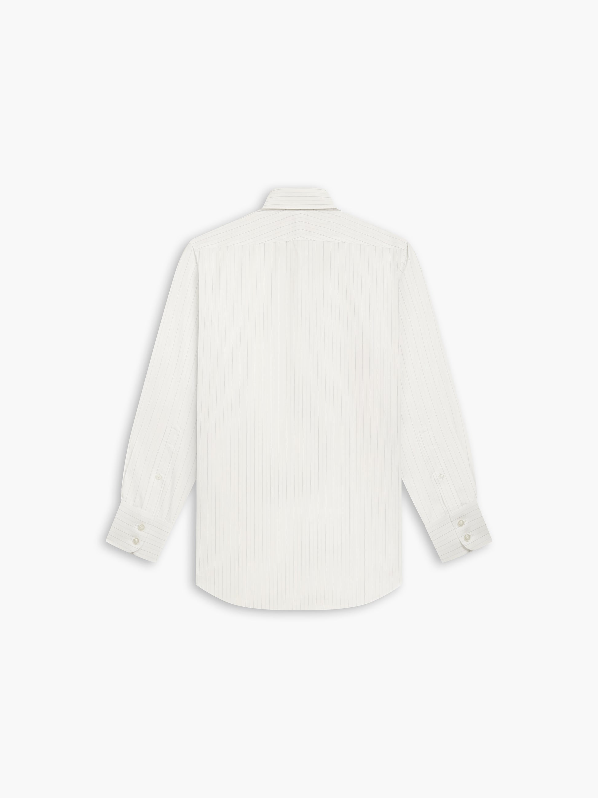 Image 4 of Non-Iron Navy Blue Fine Stripe Herringbone Regular Fit Single Cuff Classic Collar Shirt