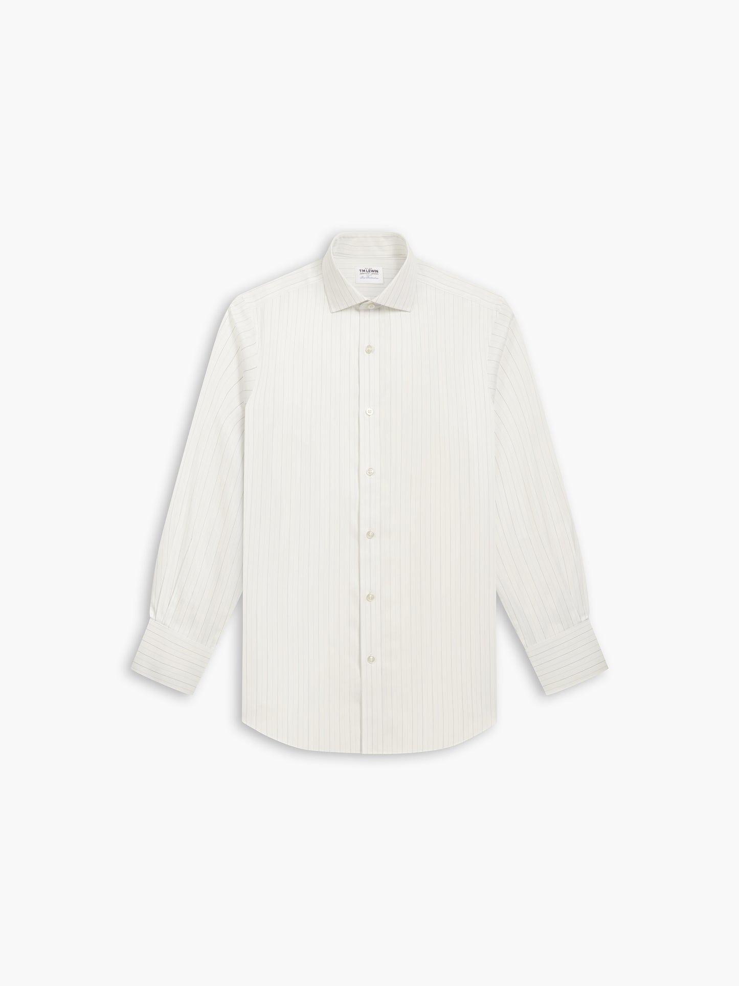 Image 2 of Non-Iron Navy Blue Fine Stripe Herringbone Regular Fit Single Cuff Classic Collar Shirt