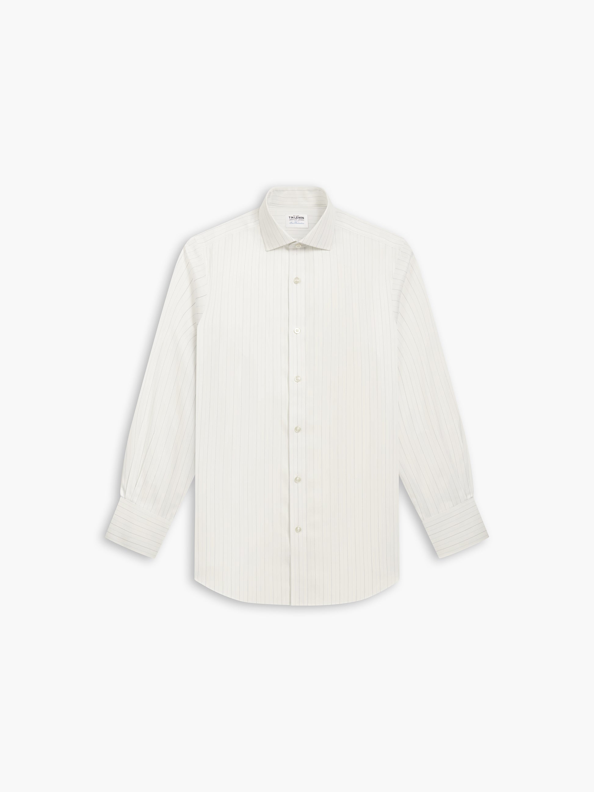 Image 2 of Non-Iron Navy Blue Fine Stripe Herringbone Regular Fit Single Cuff Classic Collar Shirt