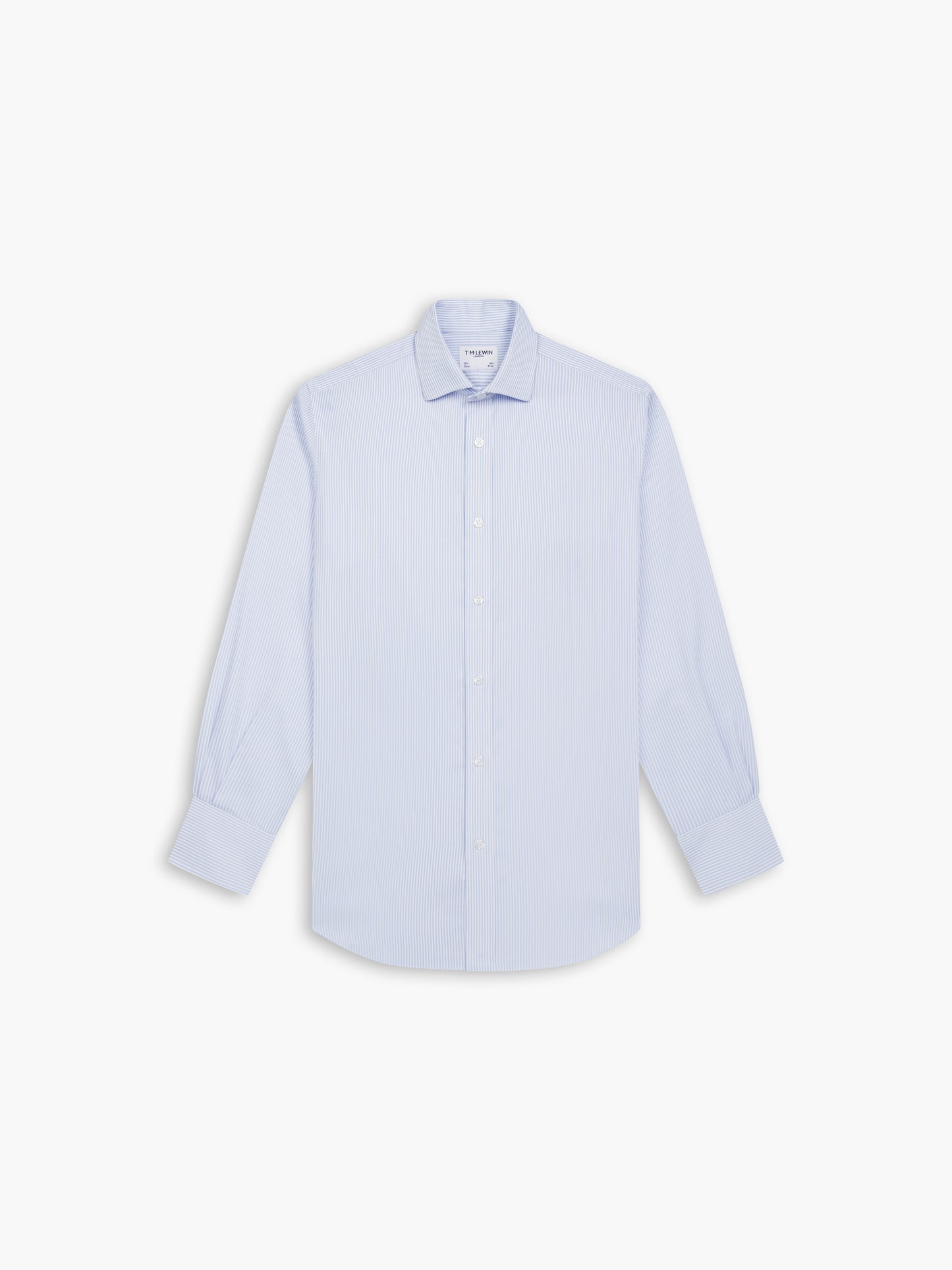 Non-Iron Light Blue Bengal Stripe Twill Slim Fit Single Cuff Cutaway Collar Shirt