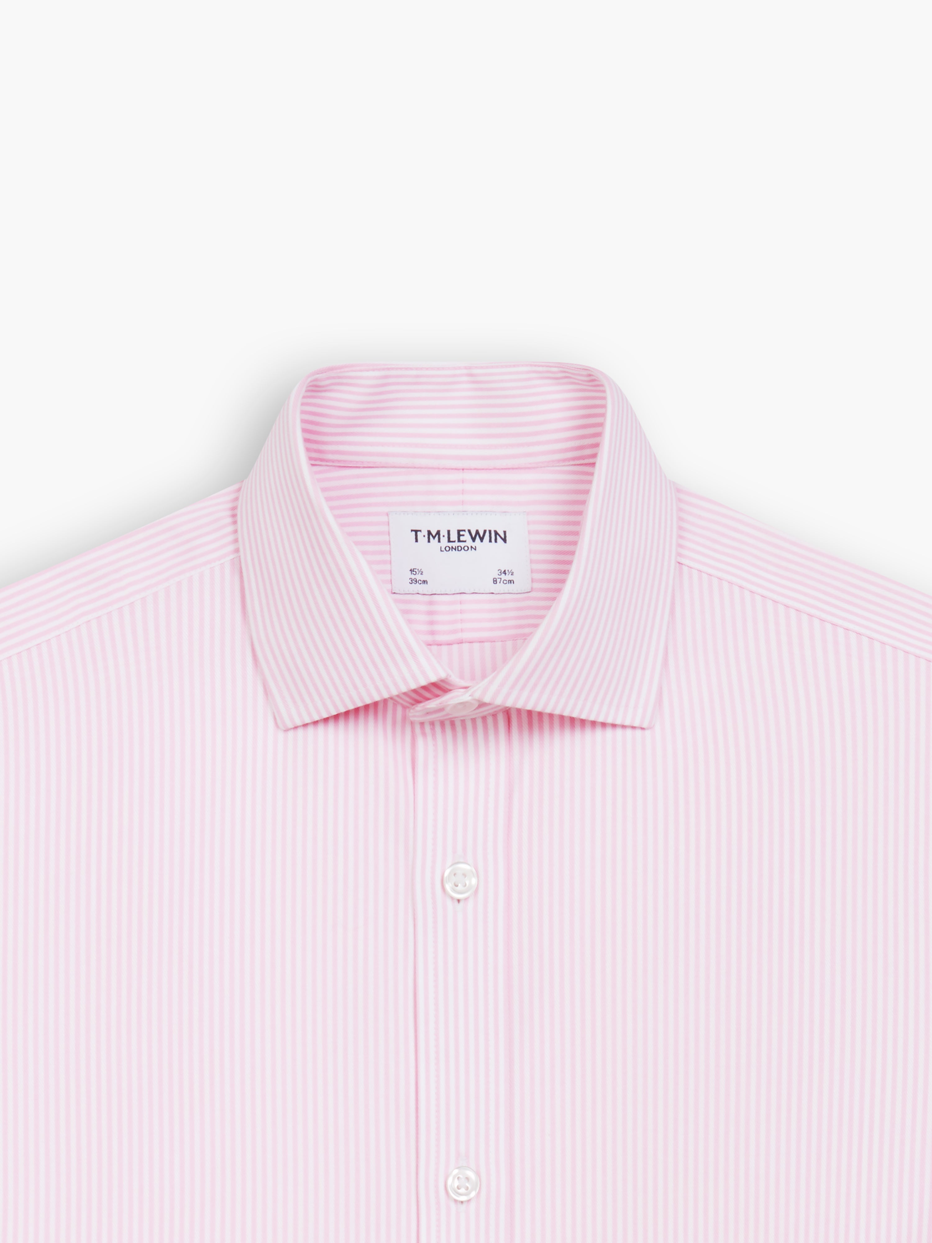 Non-Iron Pink Bengal Stripe Twill Fitted Single Cuff Classic Collar Sh ...