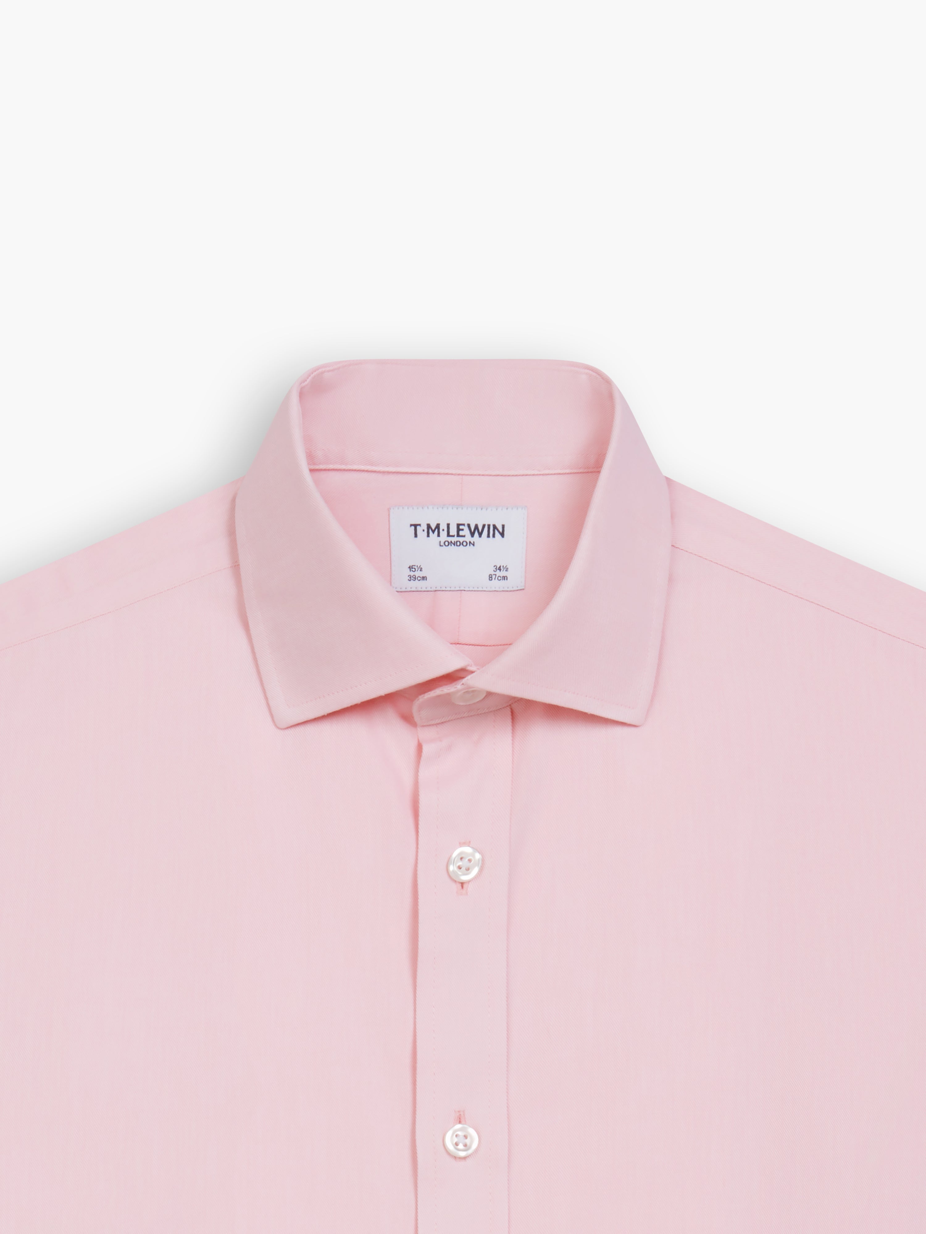 Non-Iron Pink Twill Slim Fit Double Cuff Classic Collar Shirt