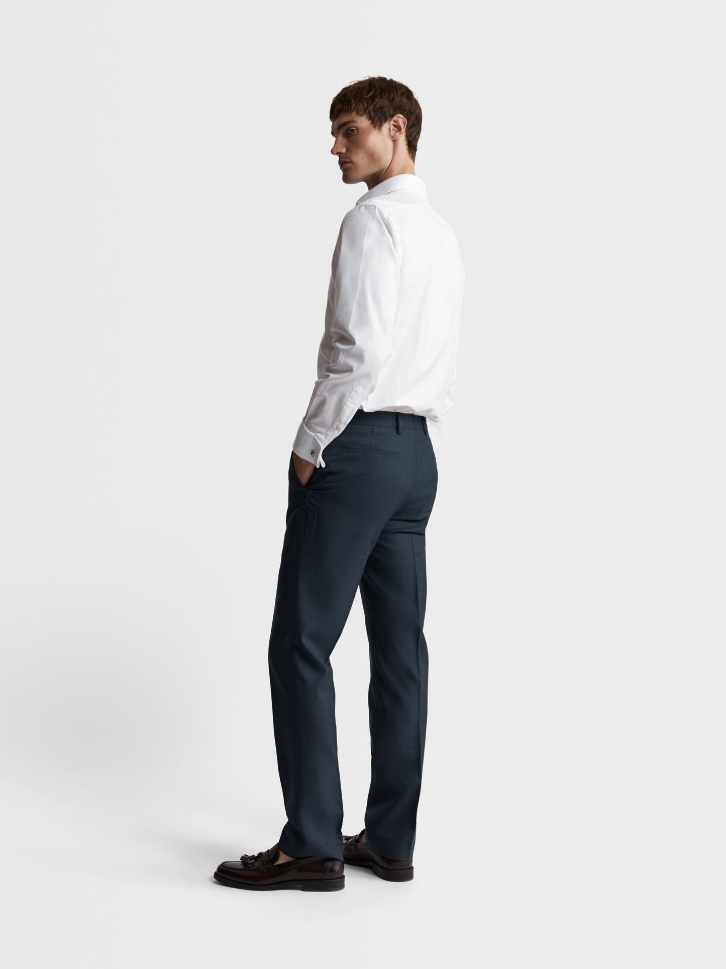 Image 5 of White Bold Twill Slim Fit Double Cuff Cutaway Collar Shirt