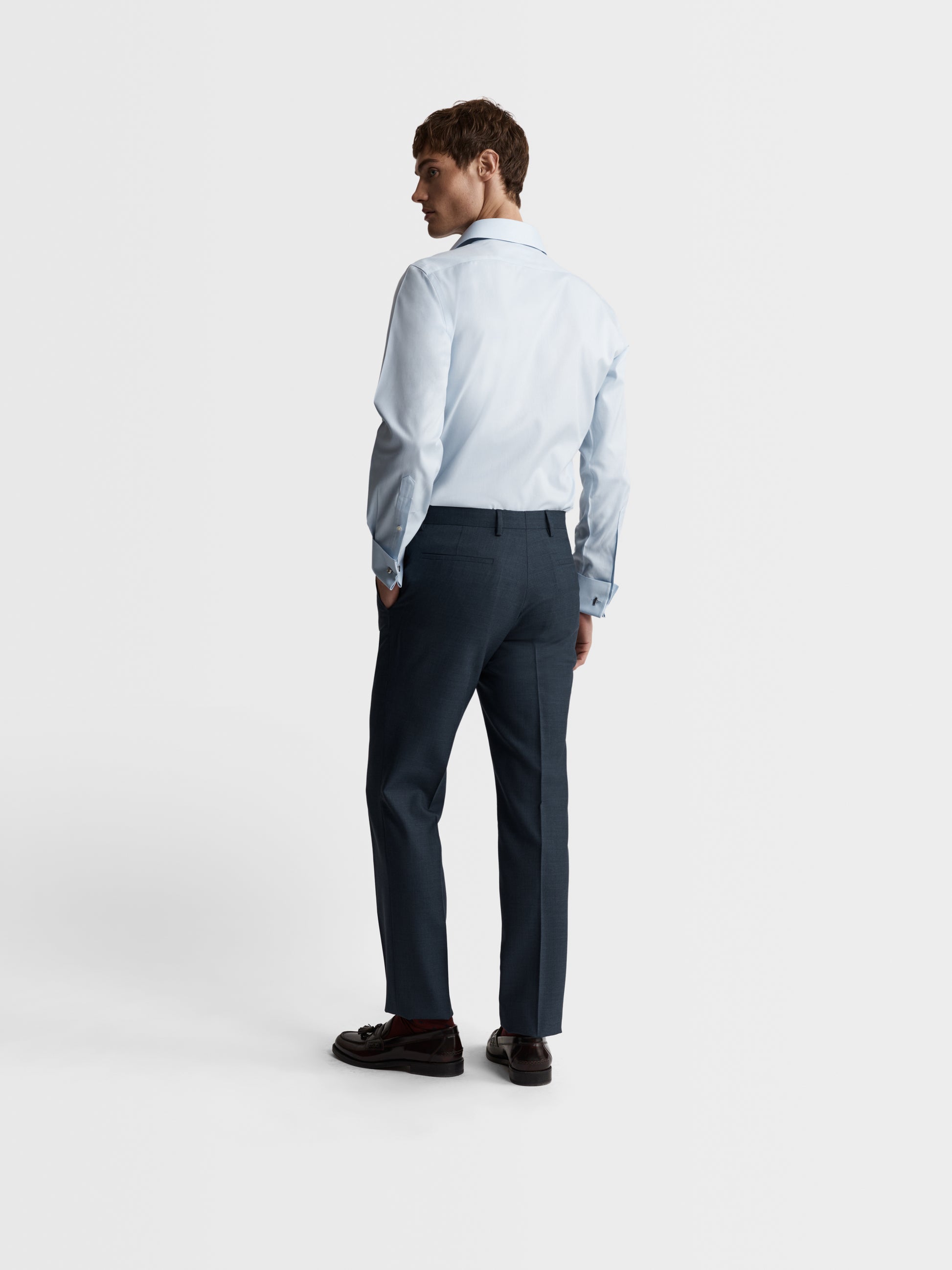 Image 5 of Non-Iron Light Blue Twill Regular Fit Double Cuff Classic Collar Shirt