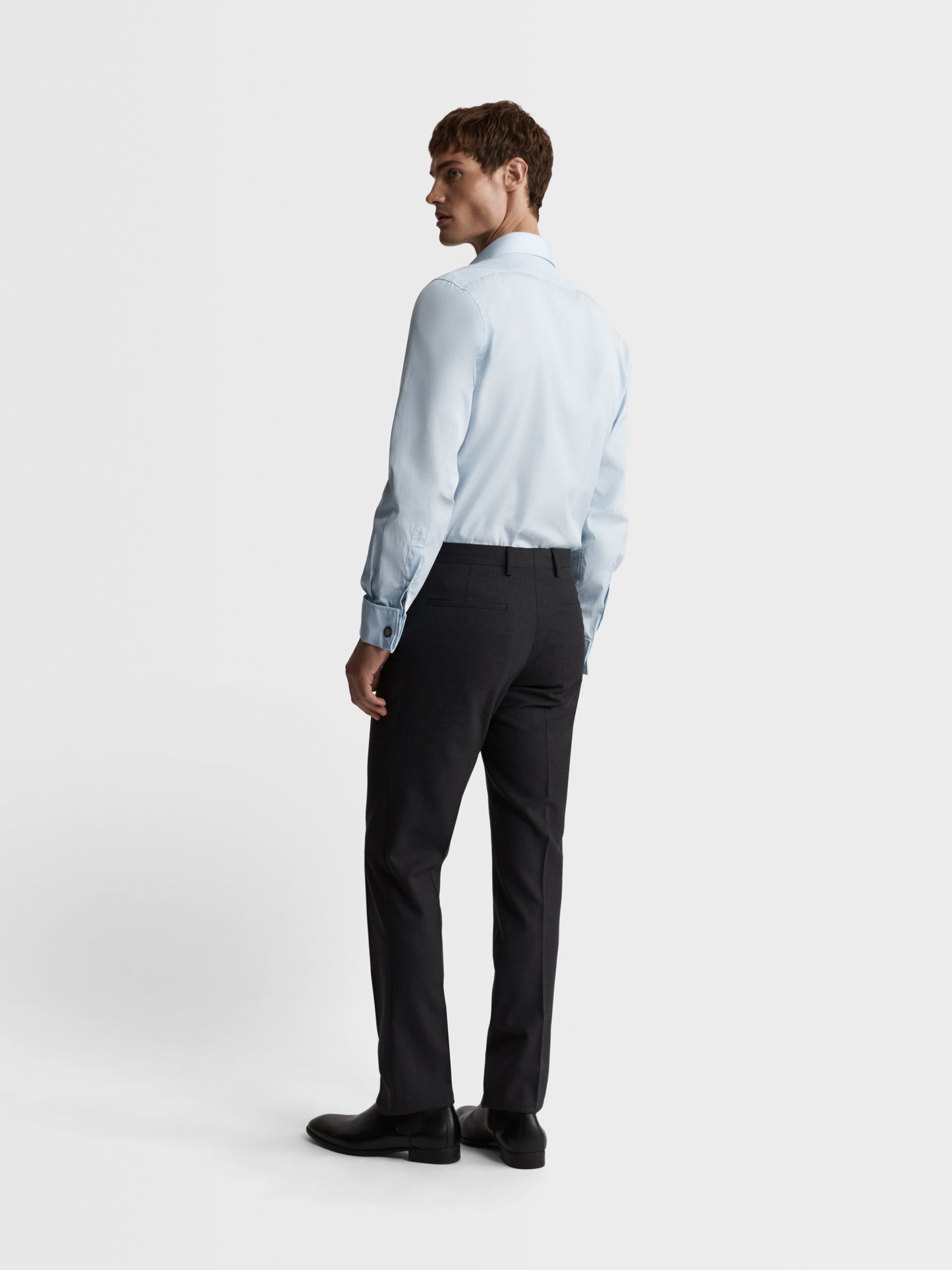 Image 4 of Light Blue End-on-End Fitted Double Cuff Classic Collar Shirt