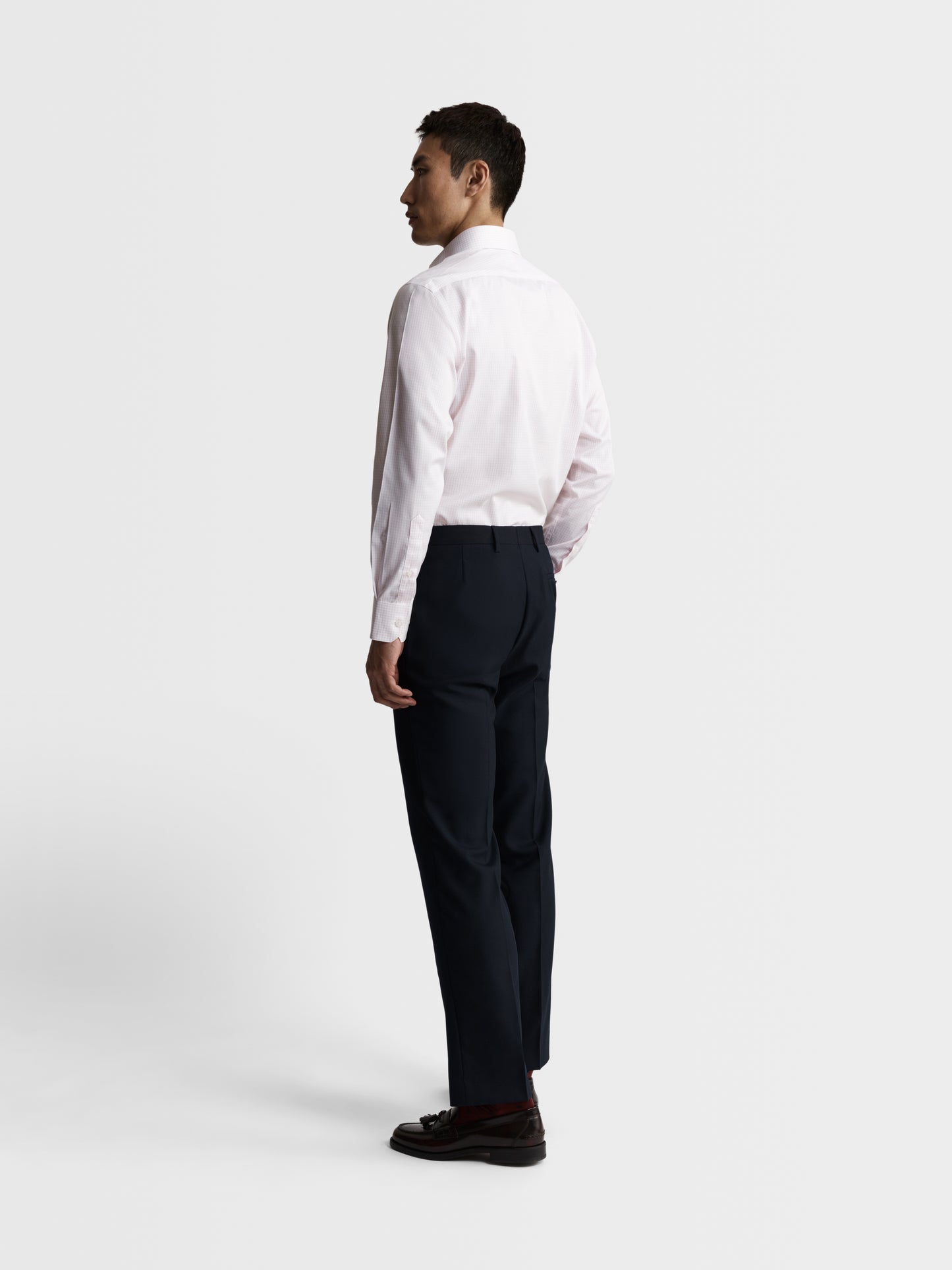 Image 5 of Non-Iron Pink Grid Check Twill Fitted Single Cuff Classic Collar Shirt