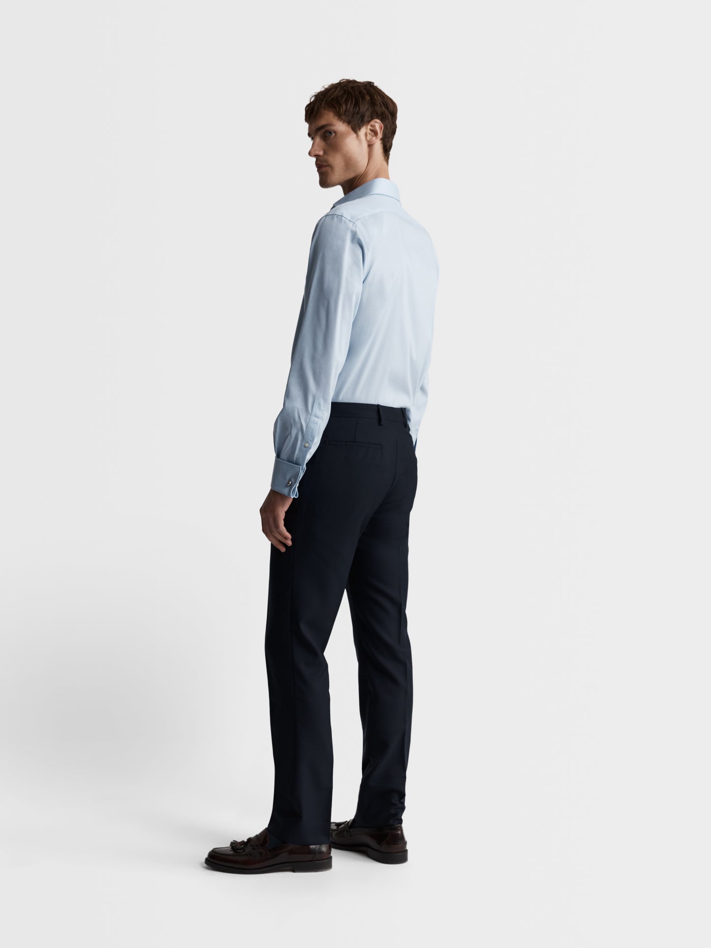 Image 5 of Max Performance Light Blue Twill Slim Fit Double Cuff Classic Collar Shirt