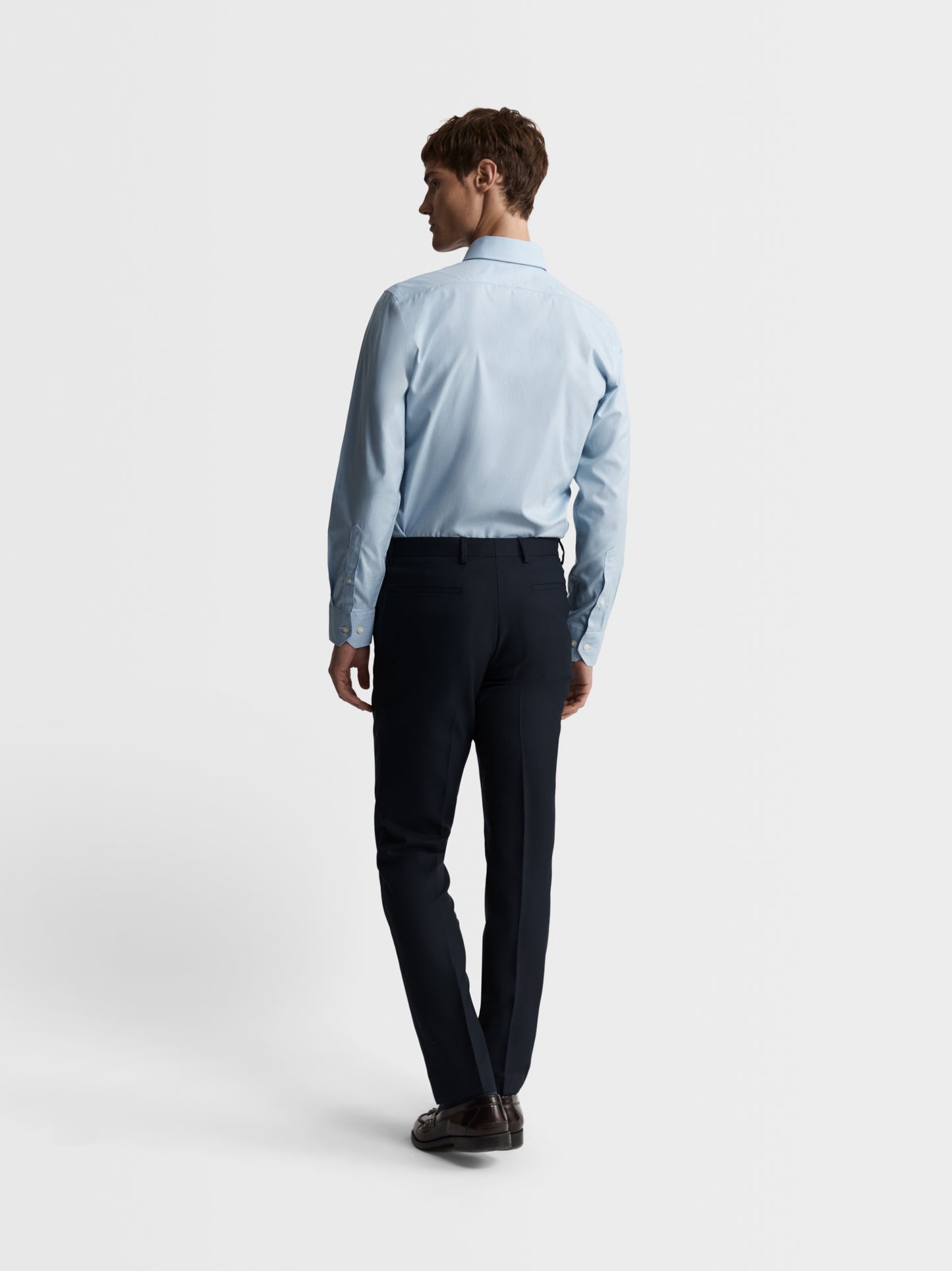 Image 4 of Non-Iron Blue Micro Dogtooth Plain Weave Fitted Single Cuff Semi Cutaway Collar Shirt