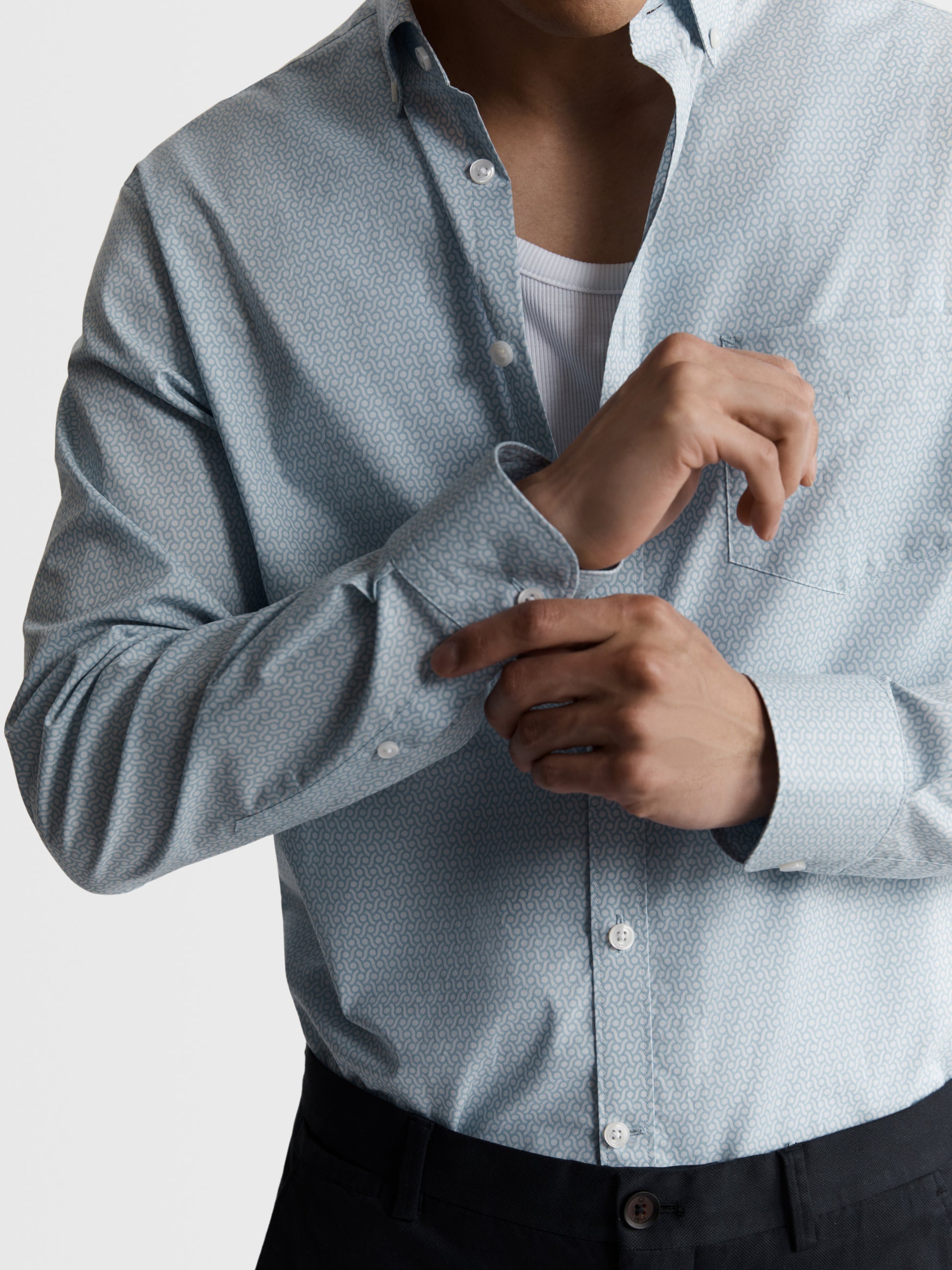 Image 3 of Blue Printed Poplin Slim Fit Casual Shirt
