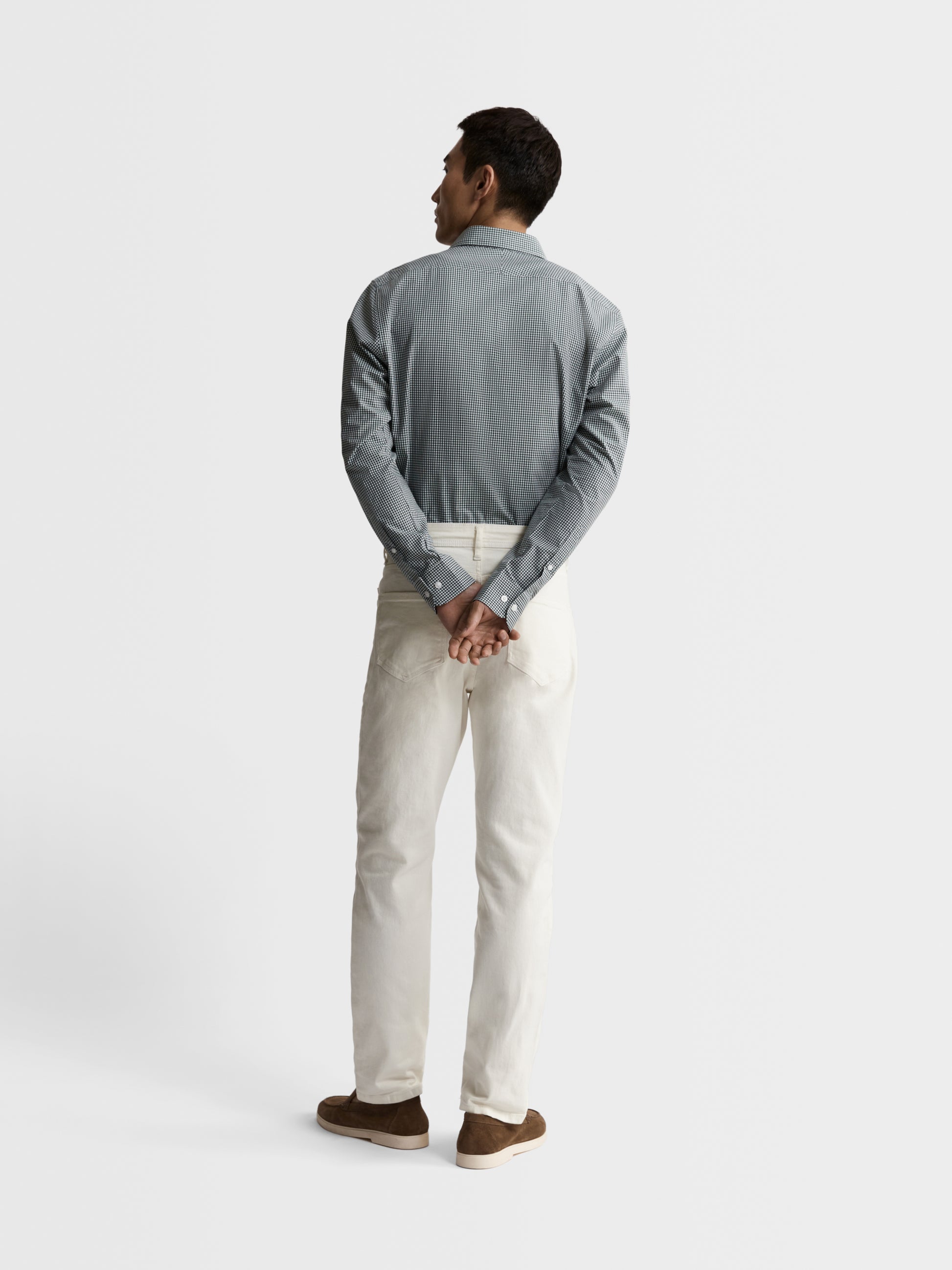 Image 4 of Green Gingham Poplin Slim Fit Casual Shirt