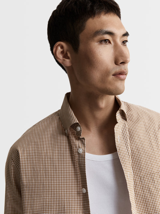 Image 1 of Orange Gingham Poplin Slim Fit Casual Shirt