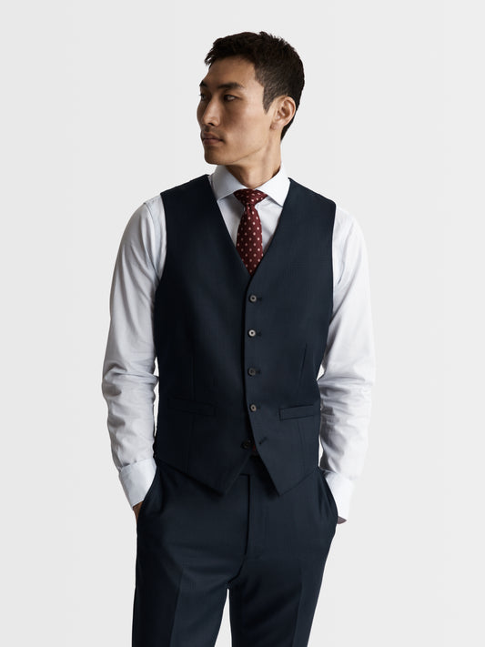 Image 1 of Maxwell Infinity Active Slim Fit Navy Textured Waistcoat