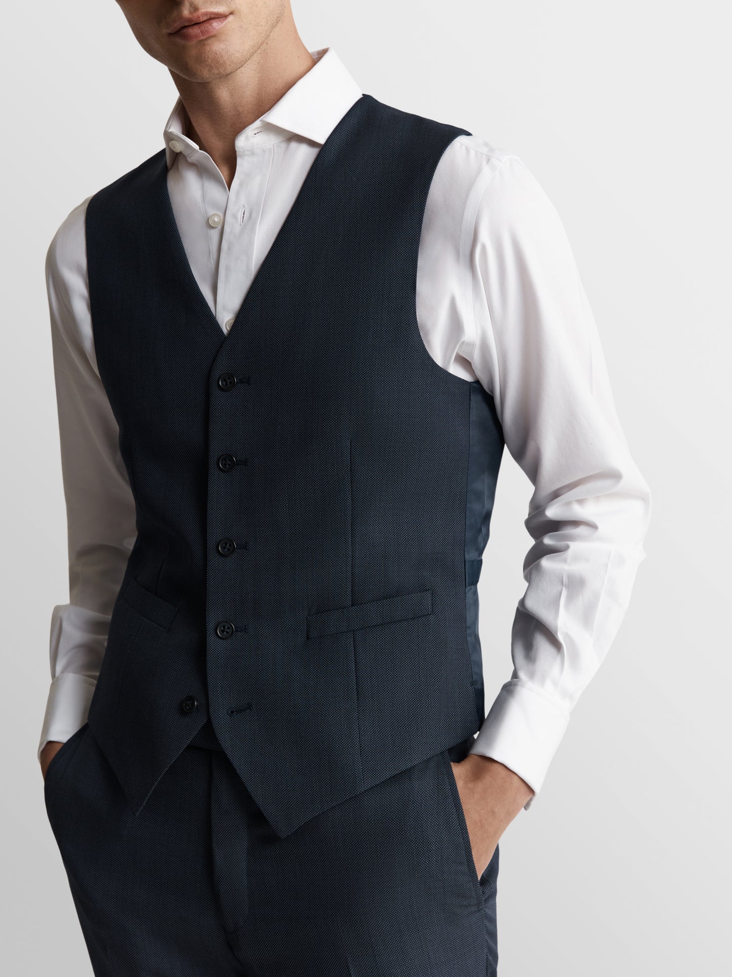 Image 2 of Hamlyn Infinity Slim Fit Denim Blue Birdseye Waistcoat