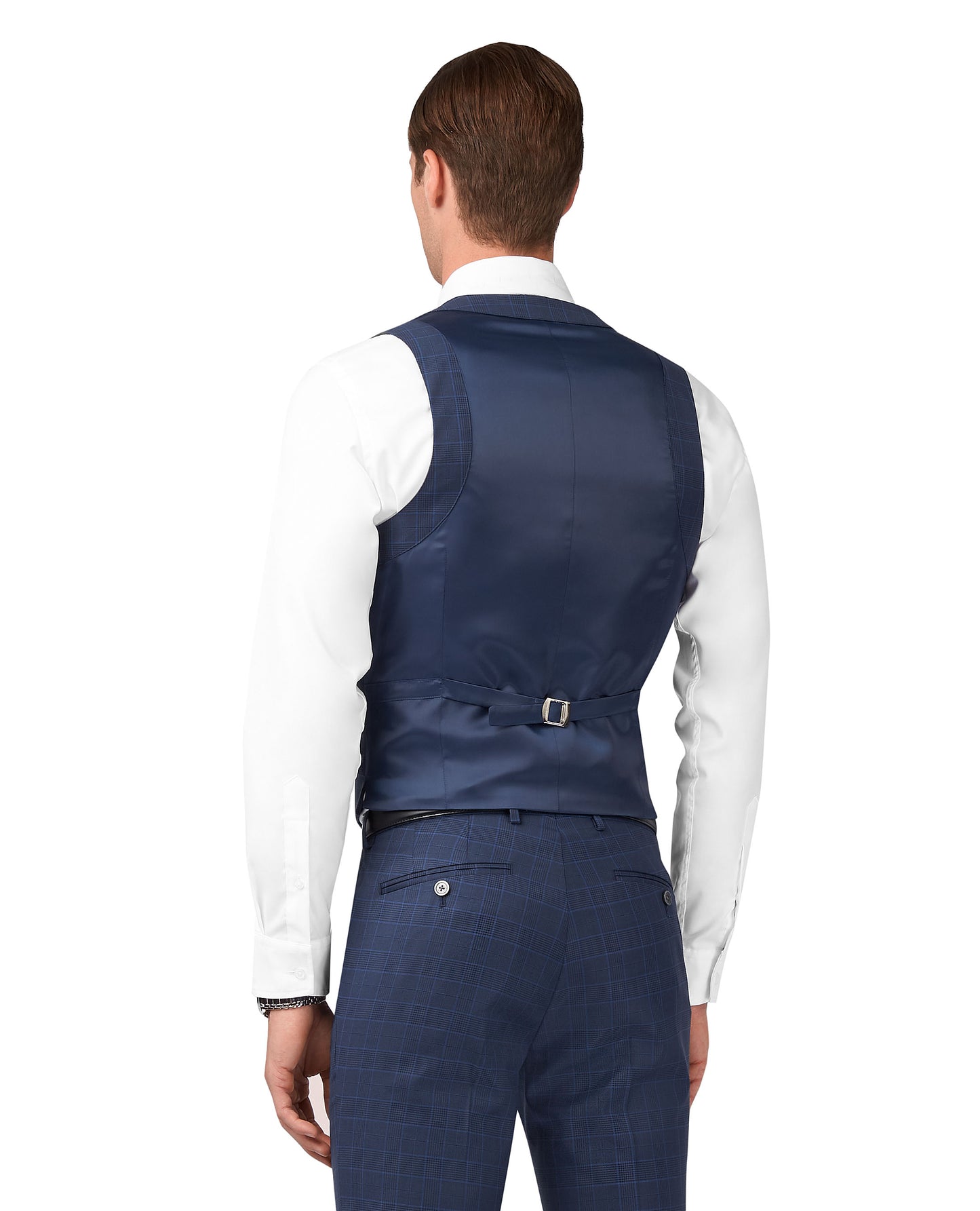 The Peacock Slim Fit Blue Check Waistcoat