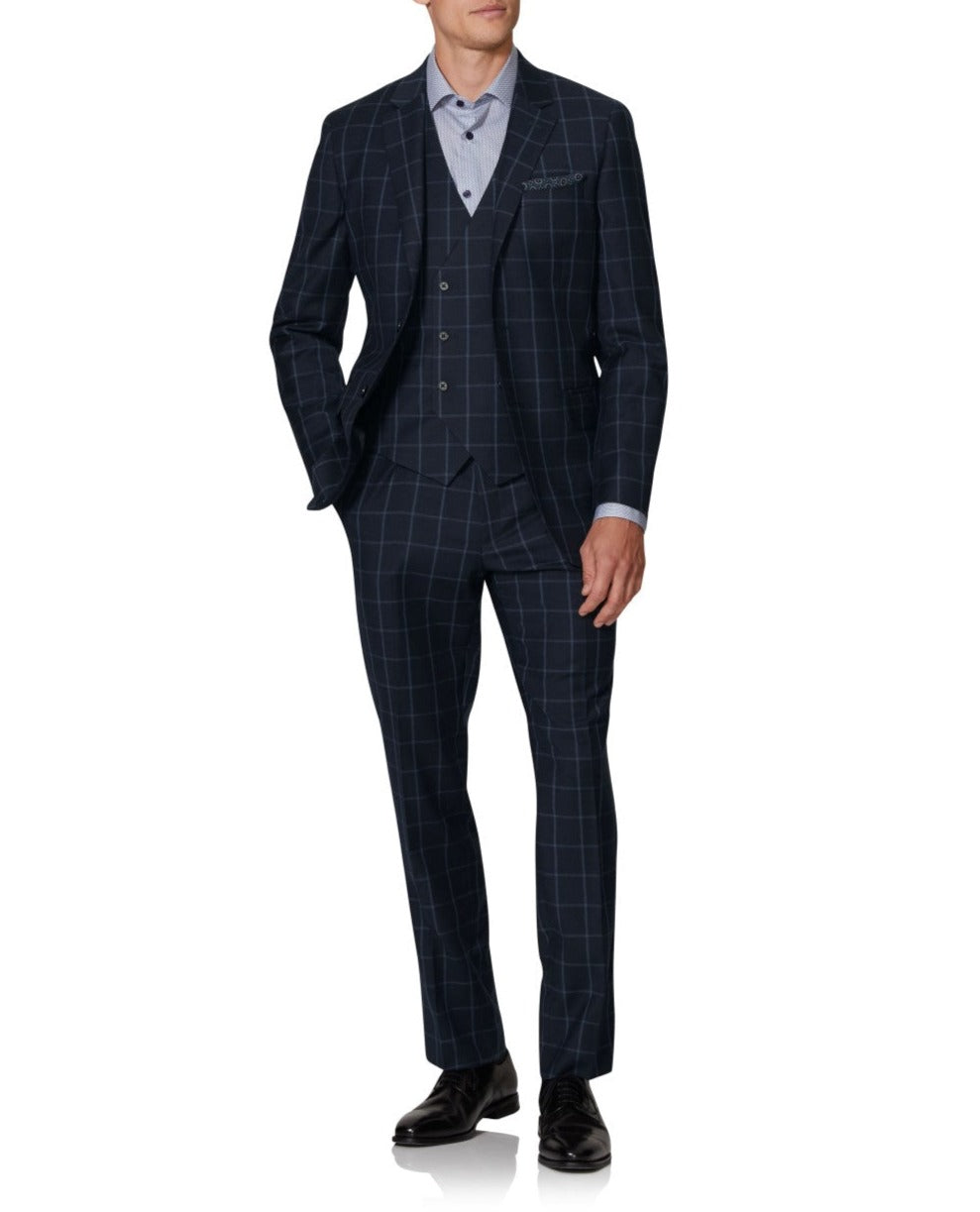 Image 3 of Adelphi Statement Slim Fit Navy Windowpane Check Waistcoat