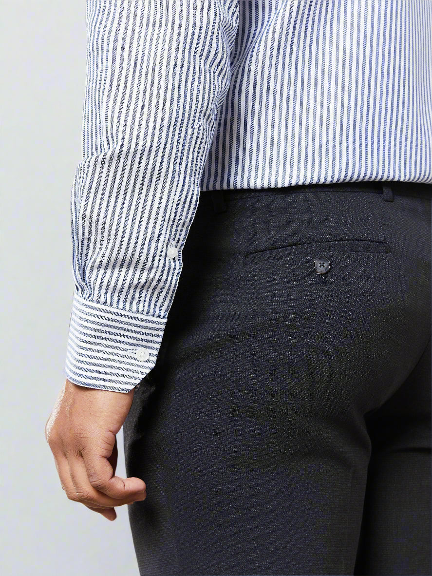 Image 4 of Navy Blue Bengal Stripe Twill Regular Fit Single Cuff Cutaway Collar Shirt