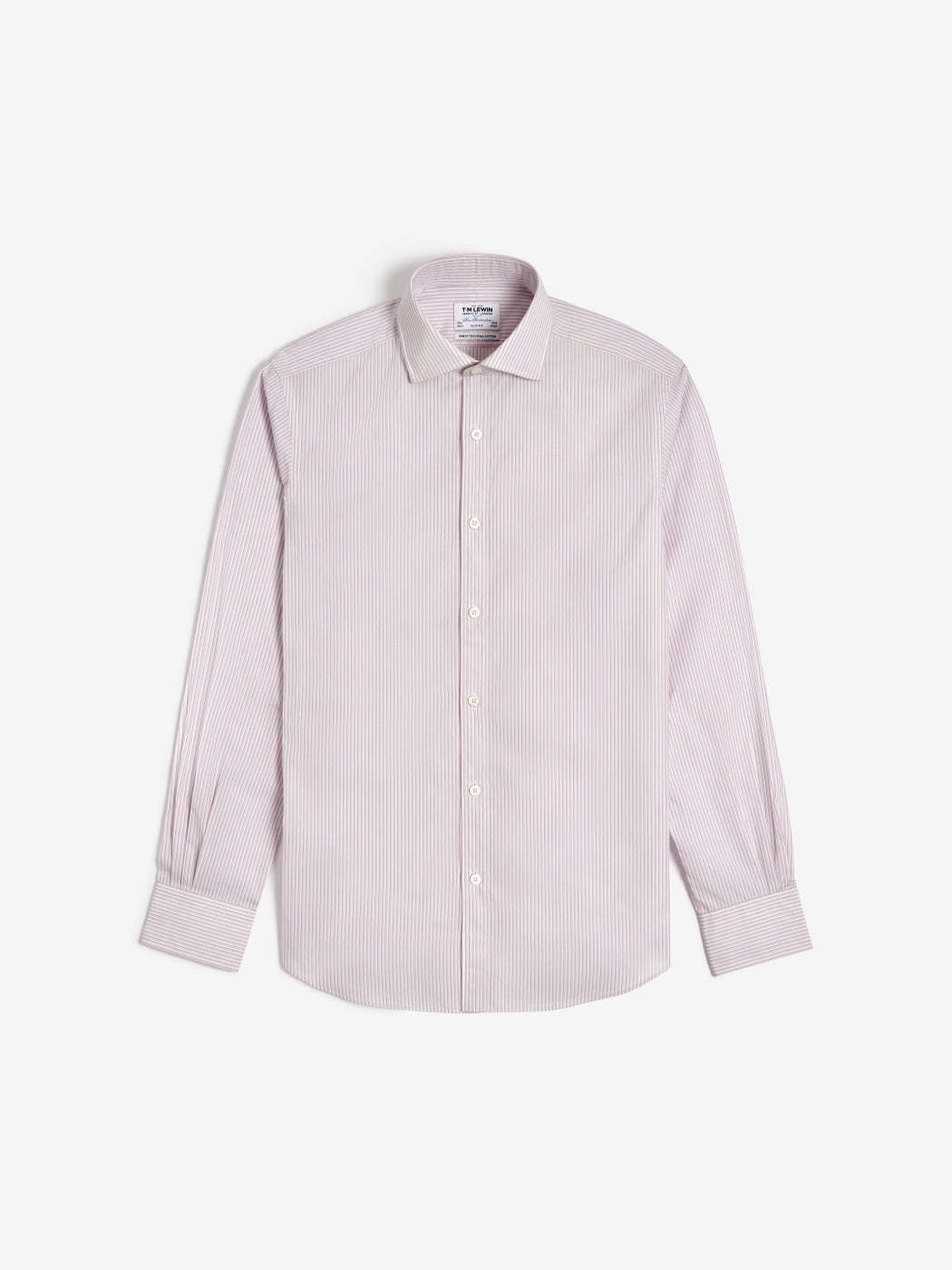 Image 7 of Easy To Iron Pink Edged Stripe Poplin Slim Fit Single Cuff Classic Collar Shirt