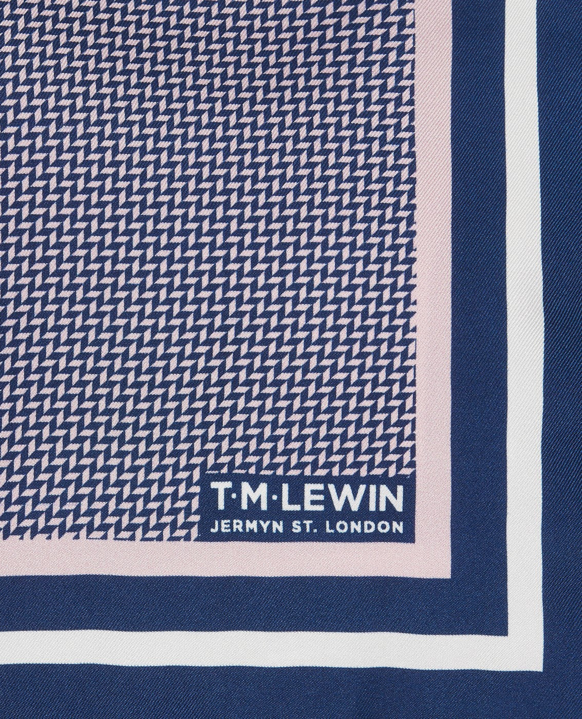 Image 3 of Zig Zag Herringbone Pocket Square Navy Blue Pink