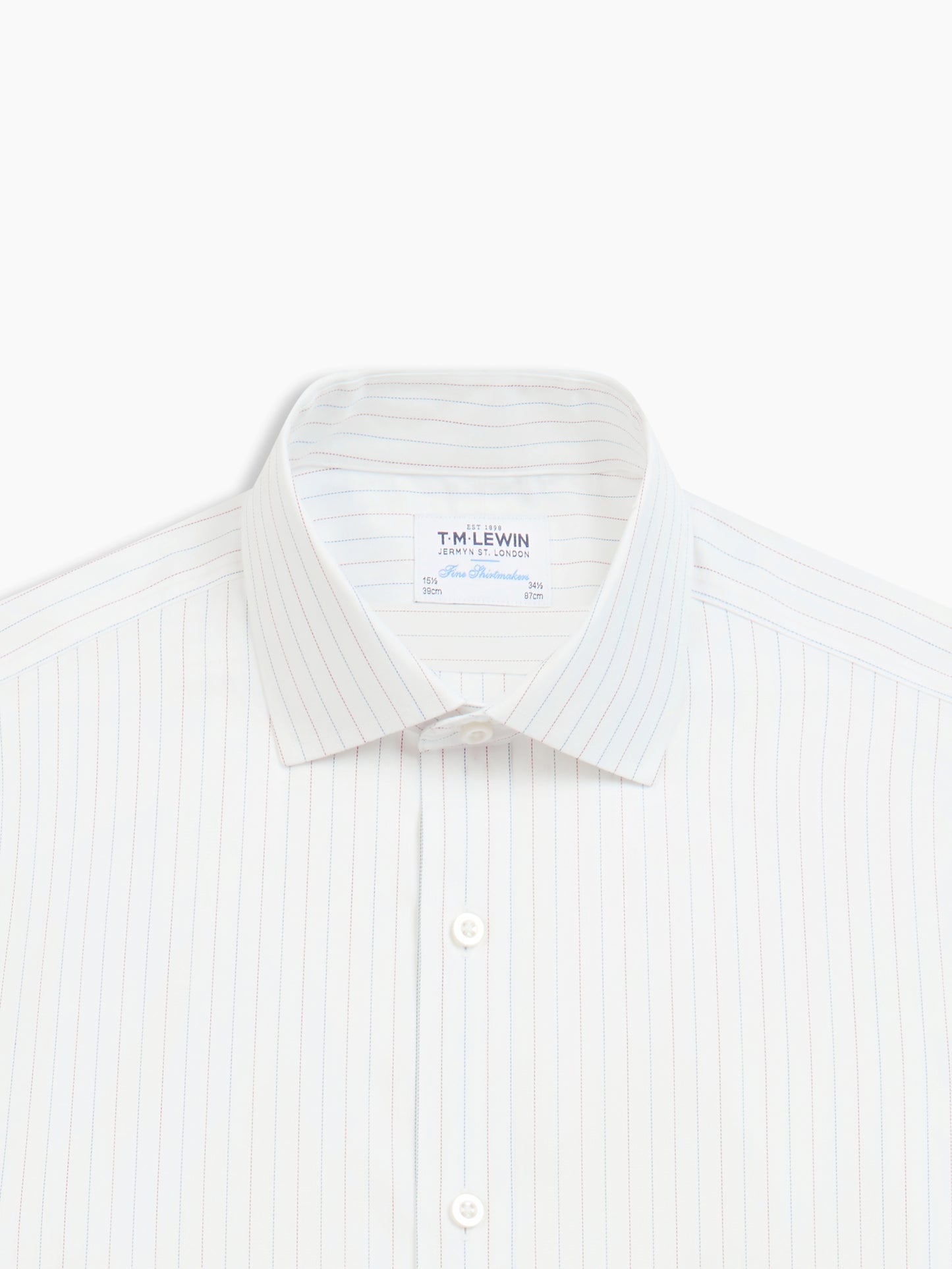 Image 1 of Non-Iron Navy & Red Fine Herringbone Stripe Twill Slim Fit Single Cuff Classic Collar Shirt