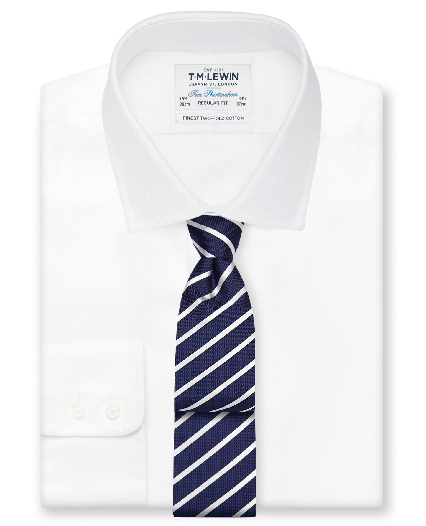 Image 2 of Navy White Stripe Textured Satin Silk Tie