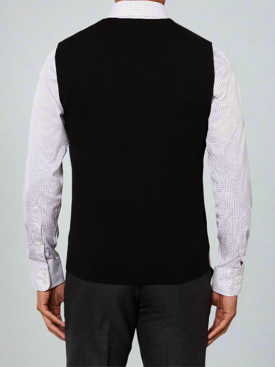 Image 3 of Lincoln Black Slim Fit Merino Wool Waistcoat