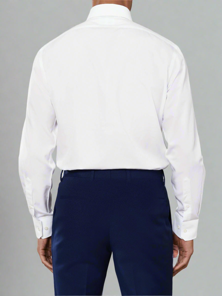 Image 5 of Non-Iron White Plain Poplin Slim Fit Single Cuff Classic Collar Shirt