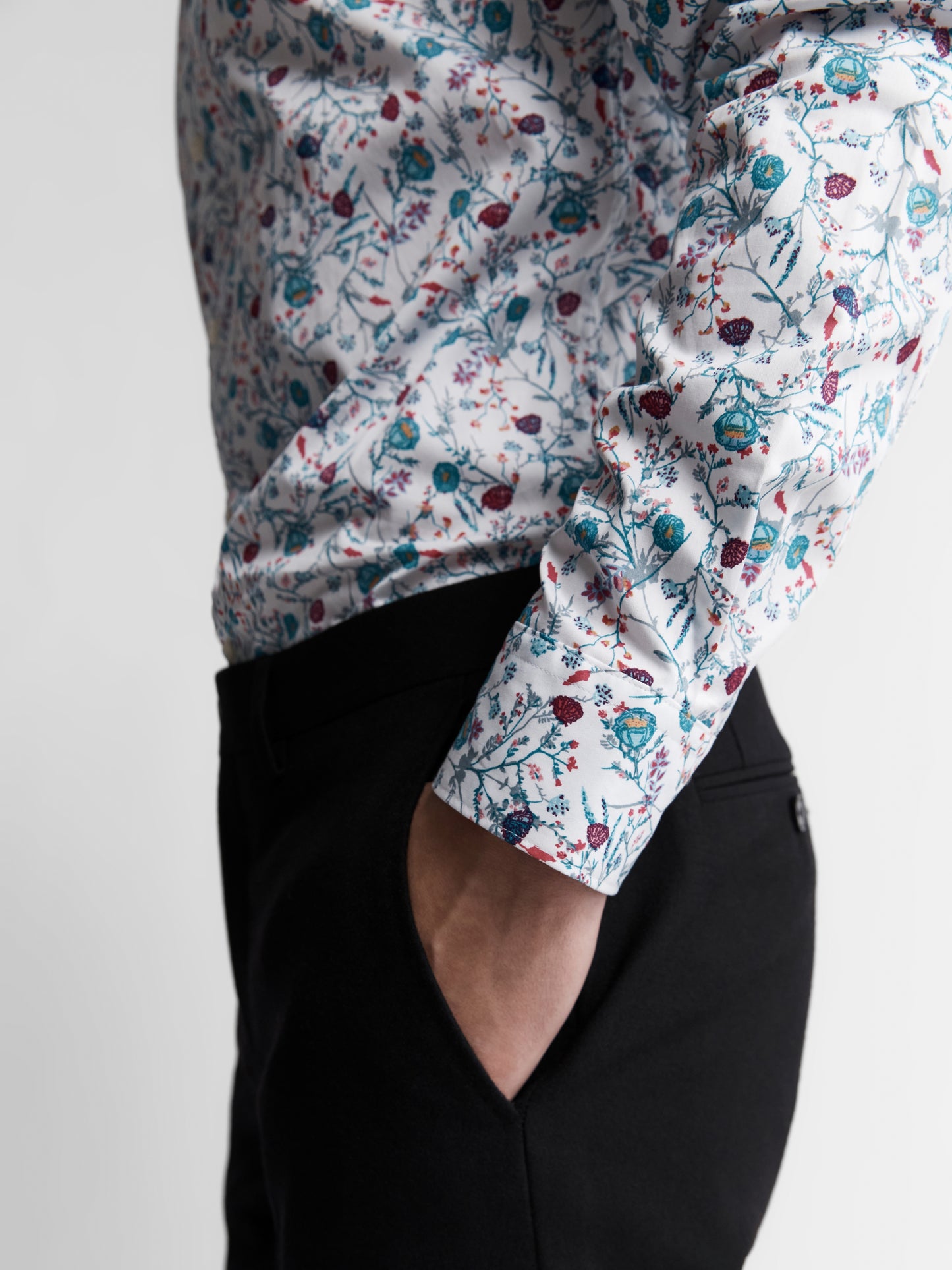 Image 3 of Slim Fit Pink and Aqua Scatter Floral Print Shirt