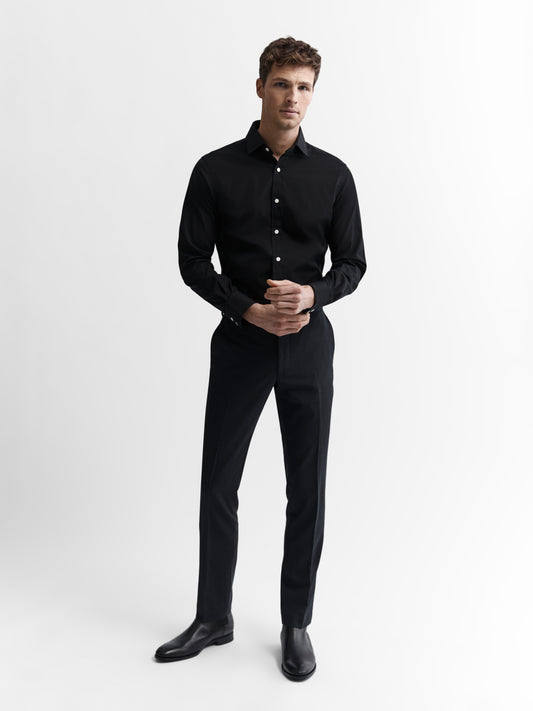 Black Poplin Slim Fit Single Cuff Classic Collar Shirt