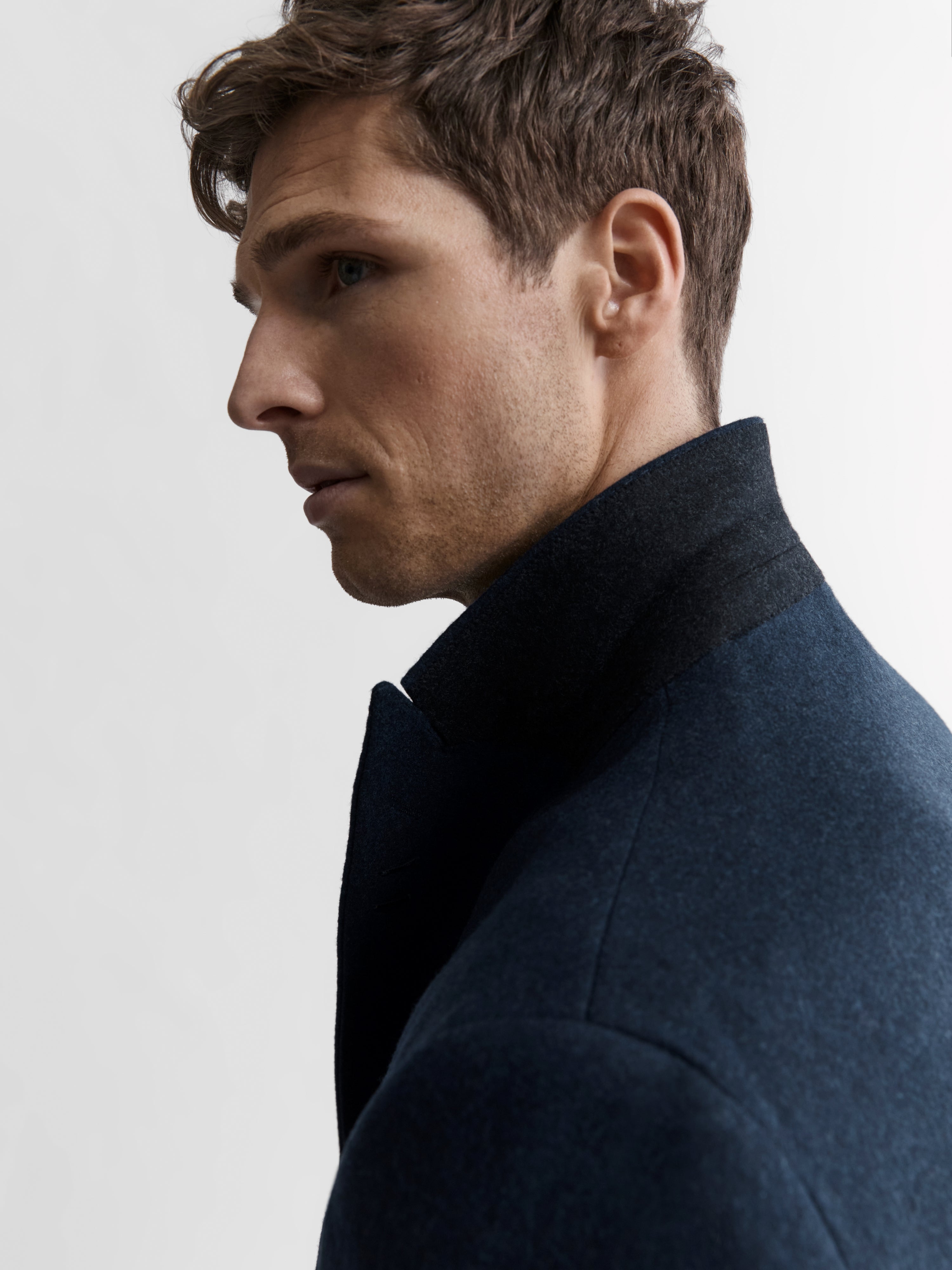 Seymour Slim Fit Overcoat in Blue Barberis Wool