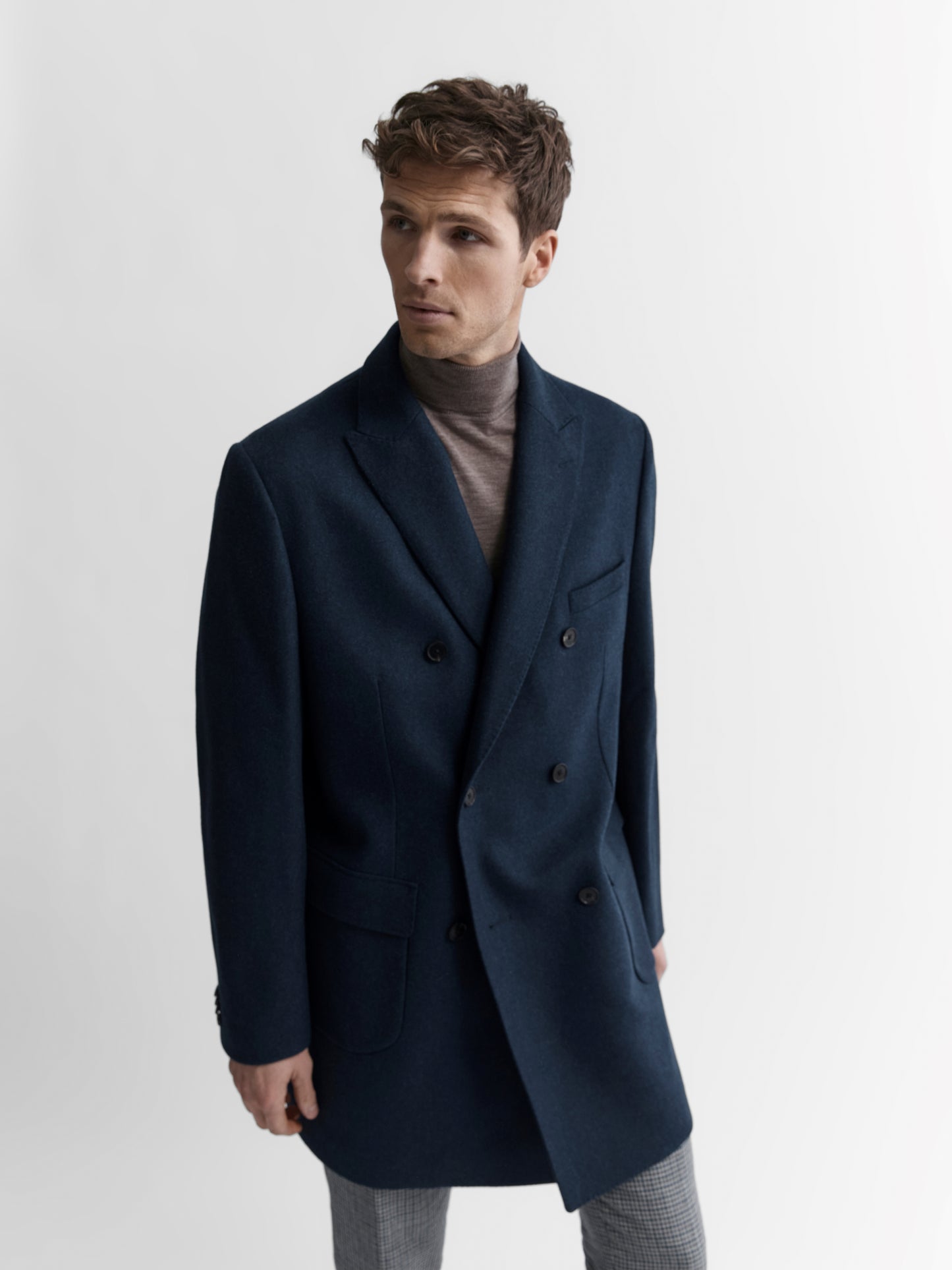 Seymour Slim Fit Overcoat in Blue Barberis Wool