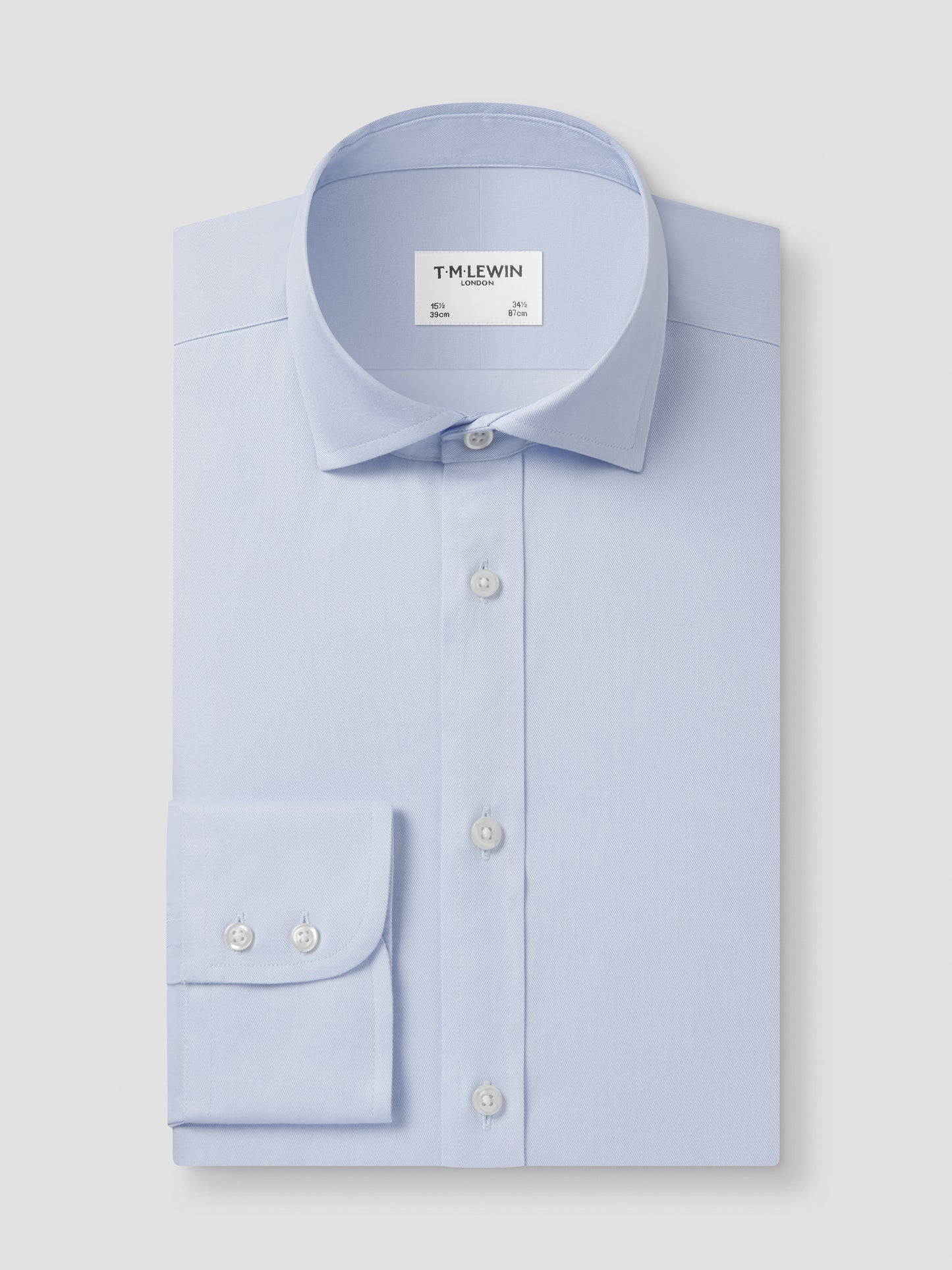 Non-Iron Light Blue Twill Slim Fit Single Cuff Semi Cutaway Collar Shirt