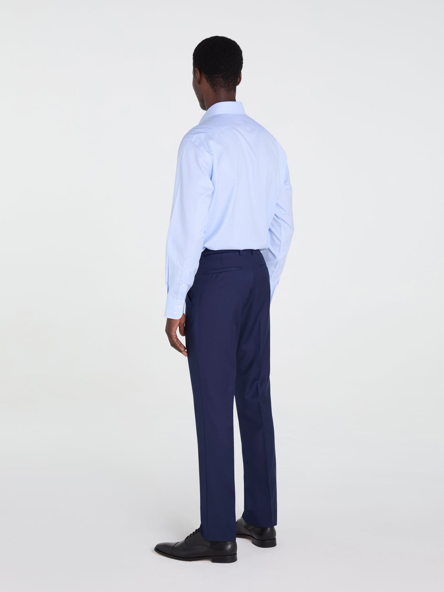 Non-Iron Light Blue Mini Dogtooth Plain Weave Slim Fit Single Cuff Classic Collar Shirt