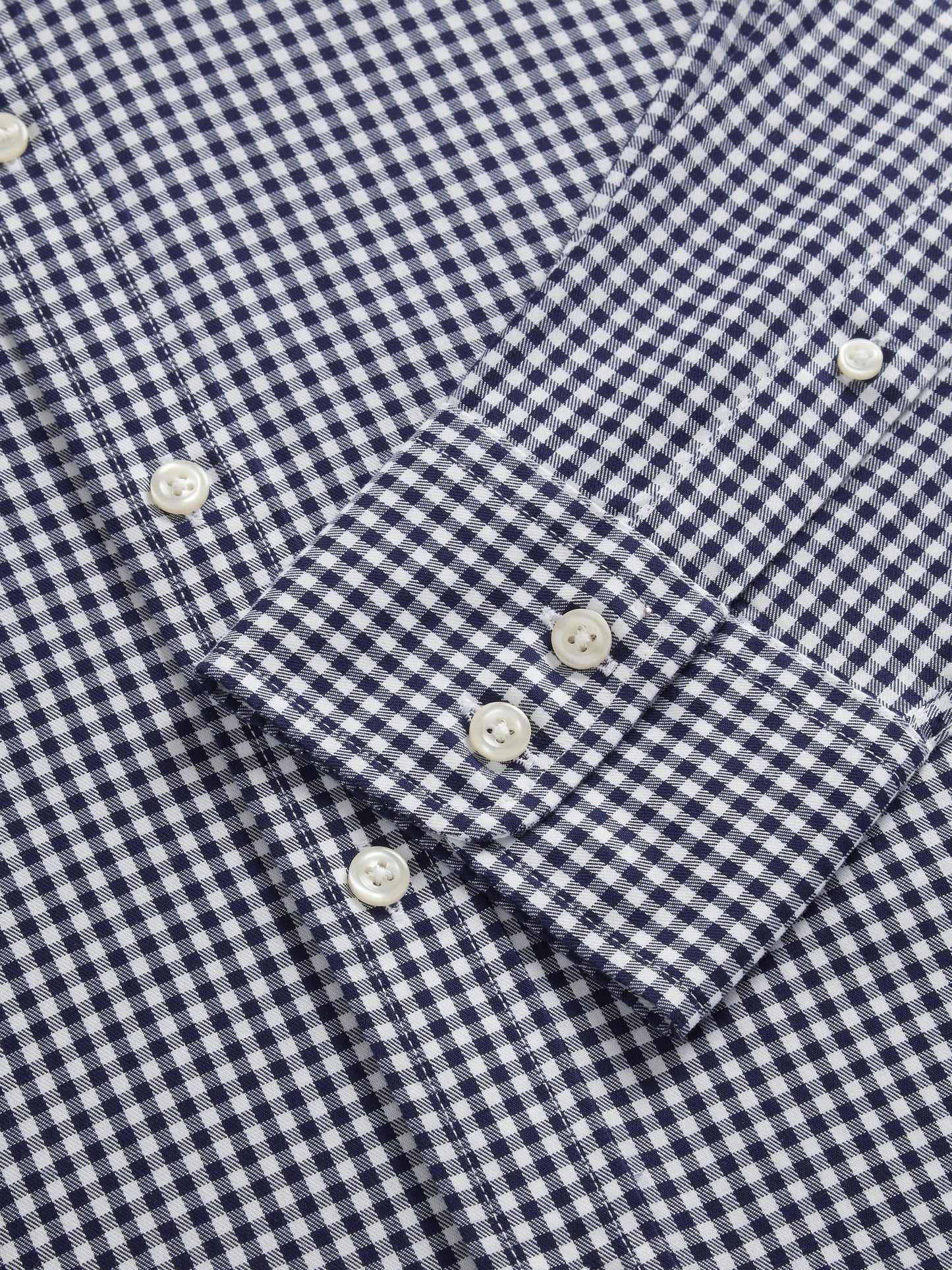Non-Iron Navy Blue Gingham Twill Slim Fit Single Cuff Classic Collar Shirt
