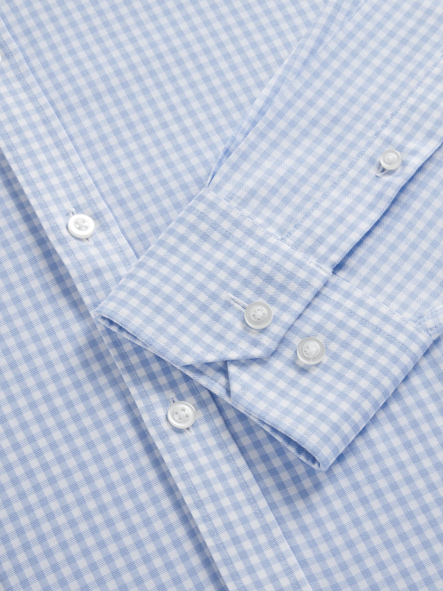 Non-Iron Light Blue Gingham Twill Fitted Single Cuff Classic Collar Shirt