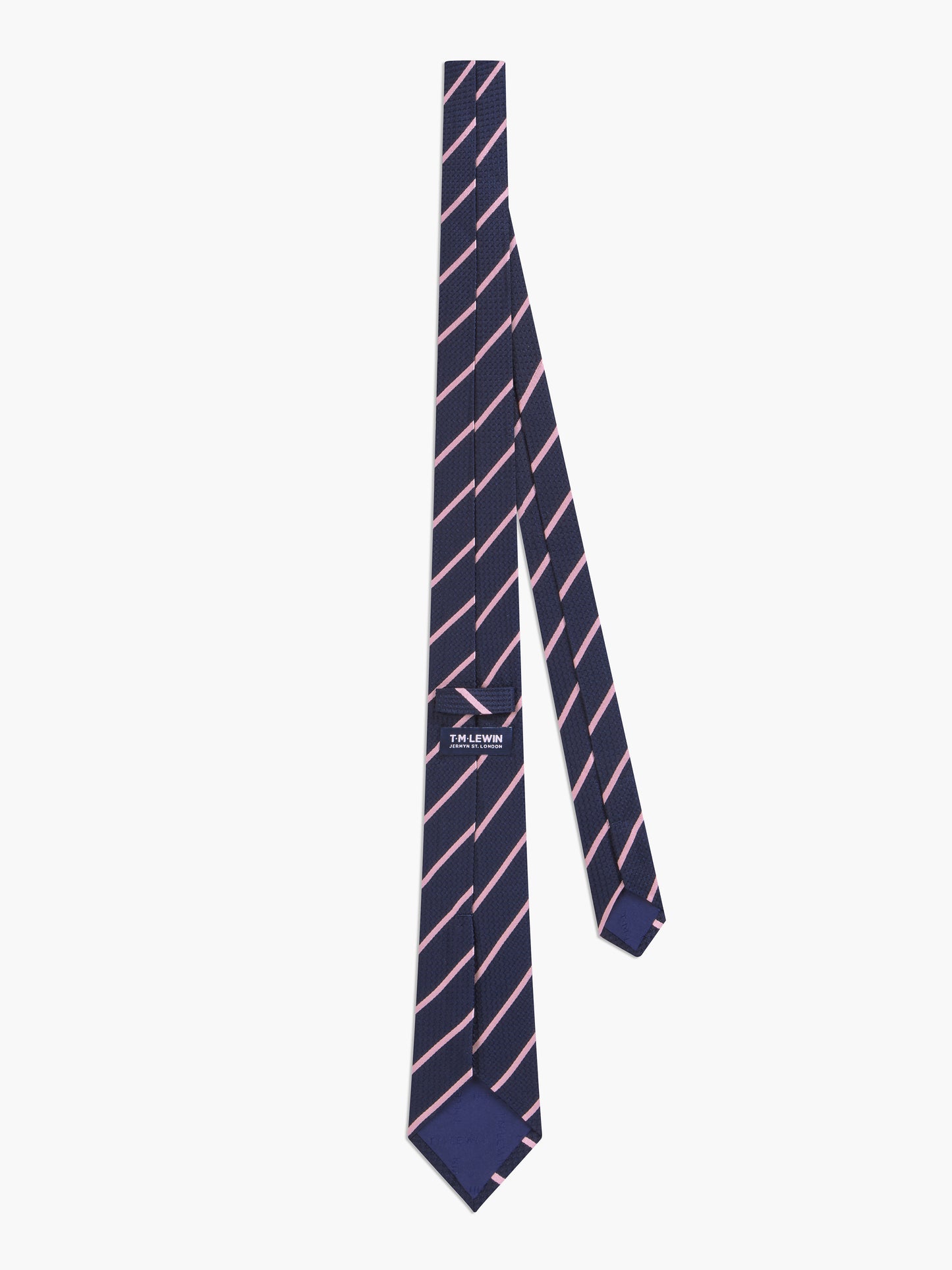 Navy Pink Stripe Slim Silk Tie