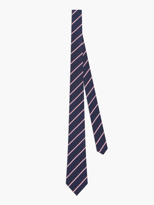Navy Pink Stripe Slim Silk Tie