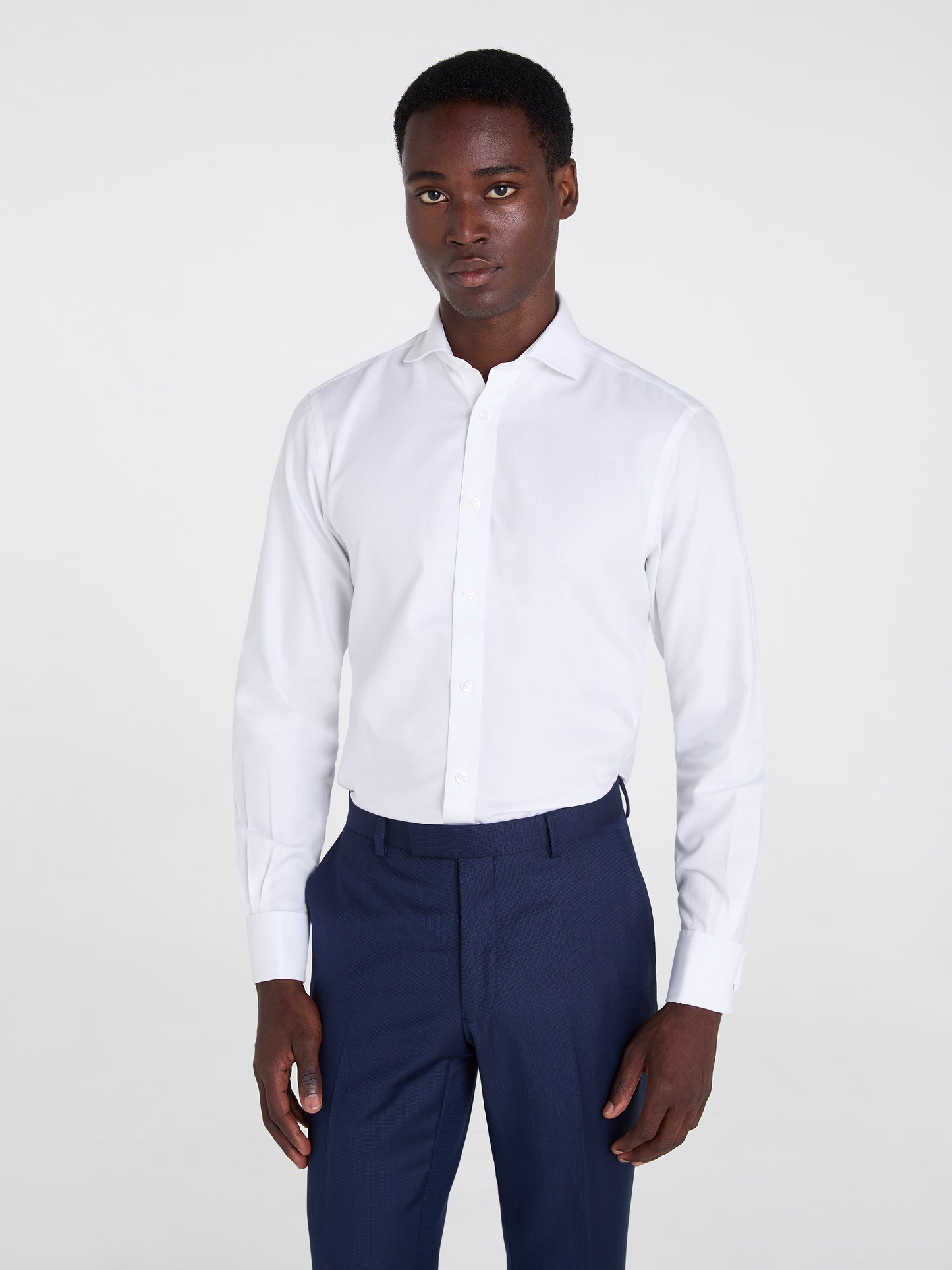 Non-Iron White Twill Slim Fit Double Cuff Cutaway Collar Shirt