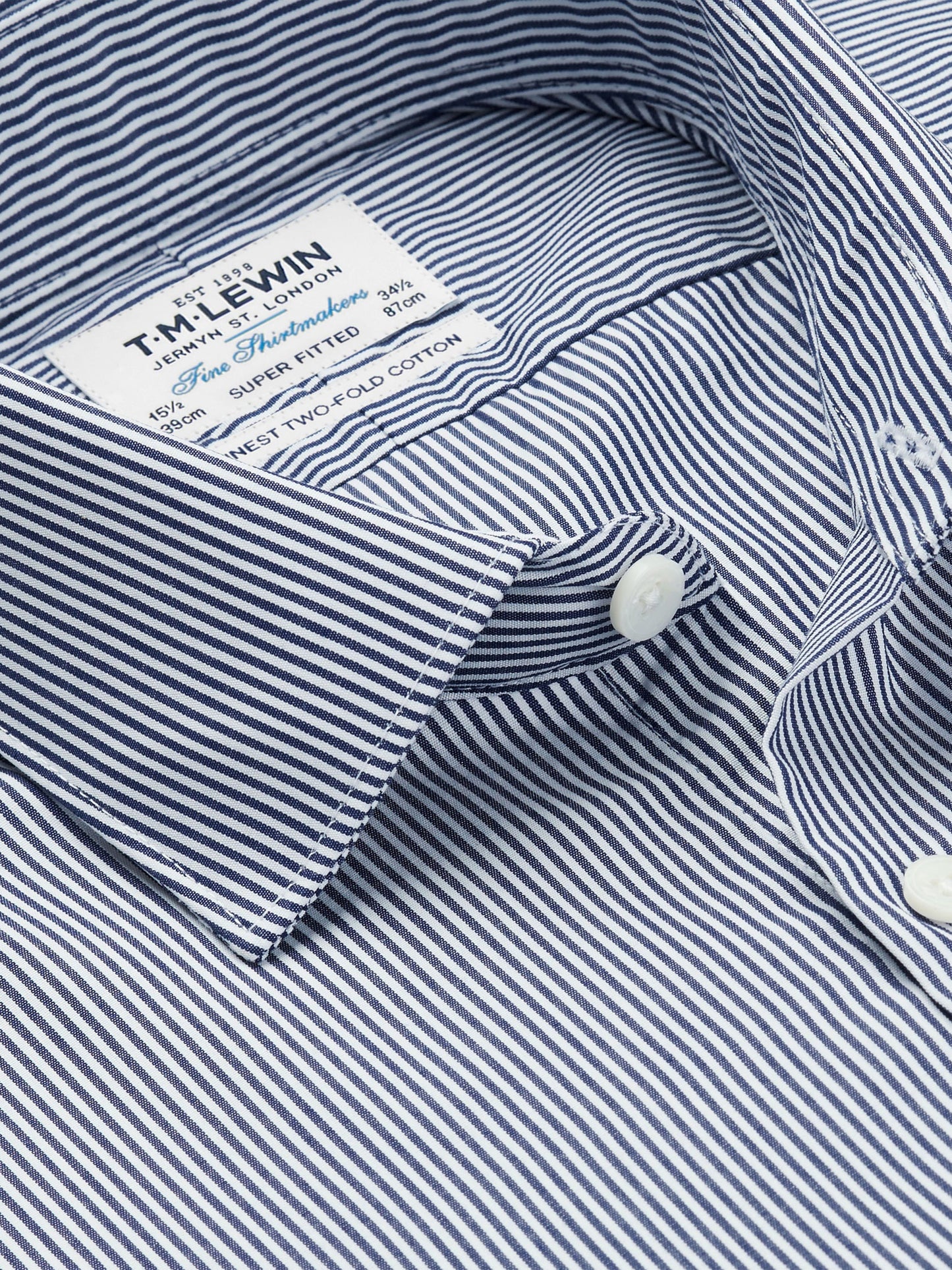 Navy Blue Mini Bengal Stripe Plain Weave Super Fitted Single Cuff Classic Collar Shirt