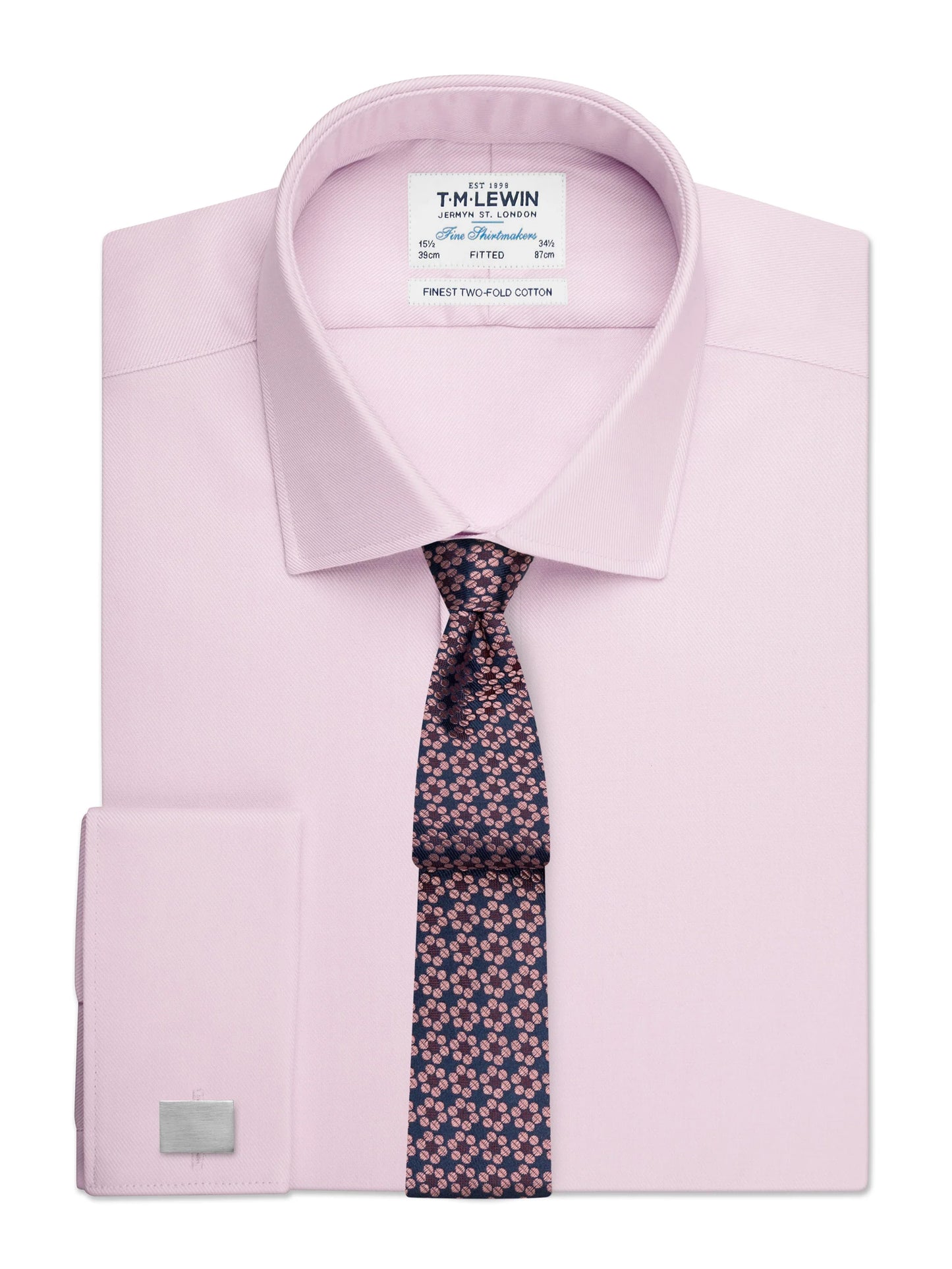 Pink Bold Twill Fitted Double Cuff Classic Collar Shirt