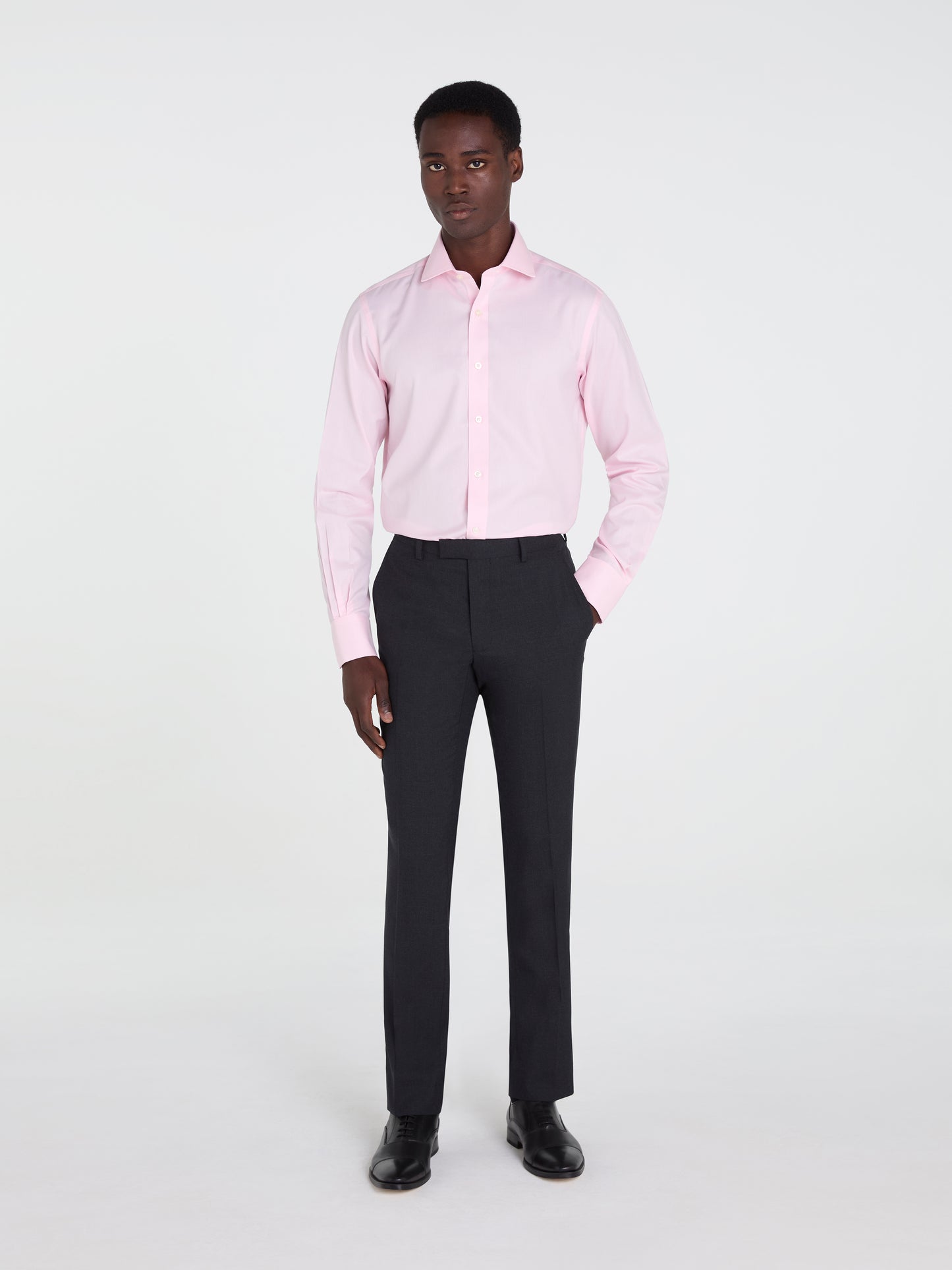 Non-Iron Pink Twill Slim Fit Single Cuff Classic Collar Shirt